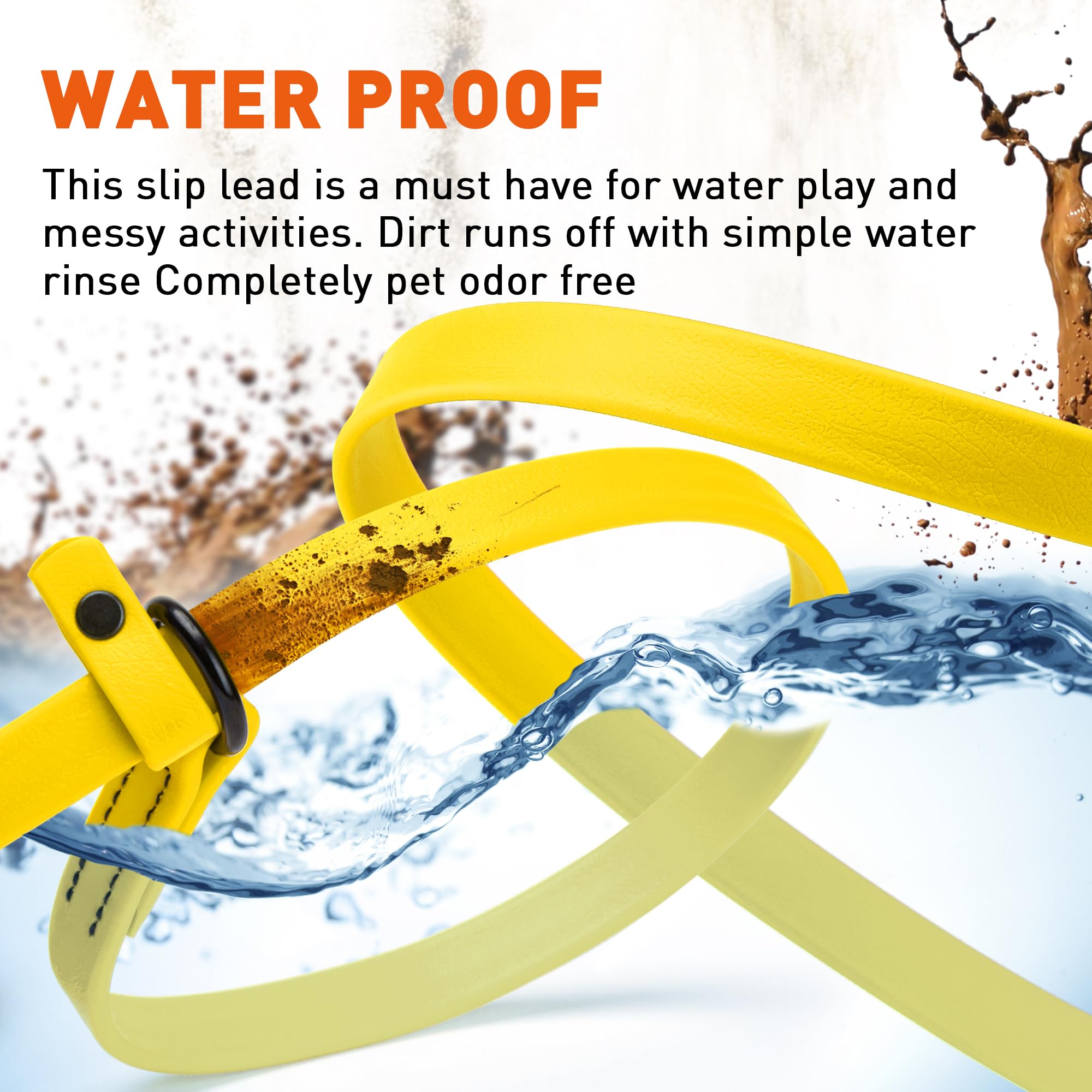 Dogline Biothane Slip Dog Leash - For Small, Medium And Large Dogs - Odor Free Slip Lead, Heavy Duty And Durable Material Kennel Lead - Lemon Yellow - 5Ft L X 5/8In W