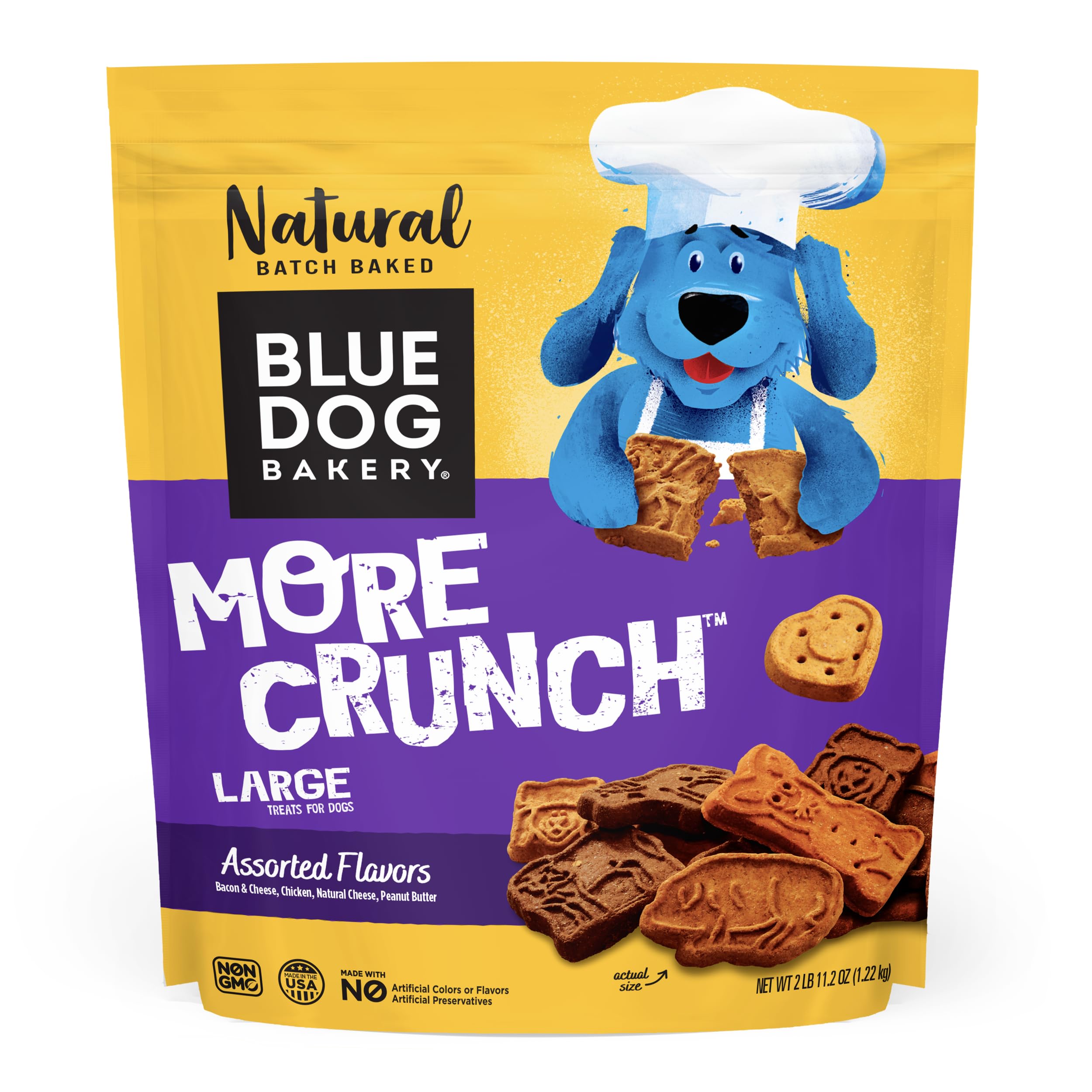 Blue Dog Bakery Natural Dog Treats, More Crunch Large, Assorted Flavors, 11.2 oz, 2lb Bag