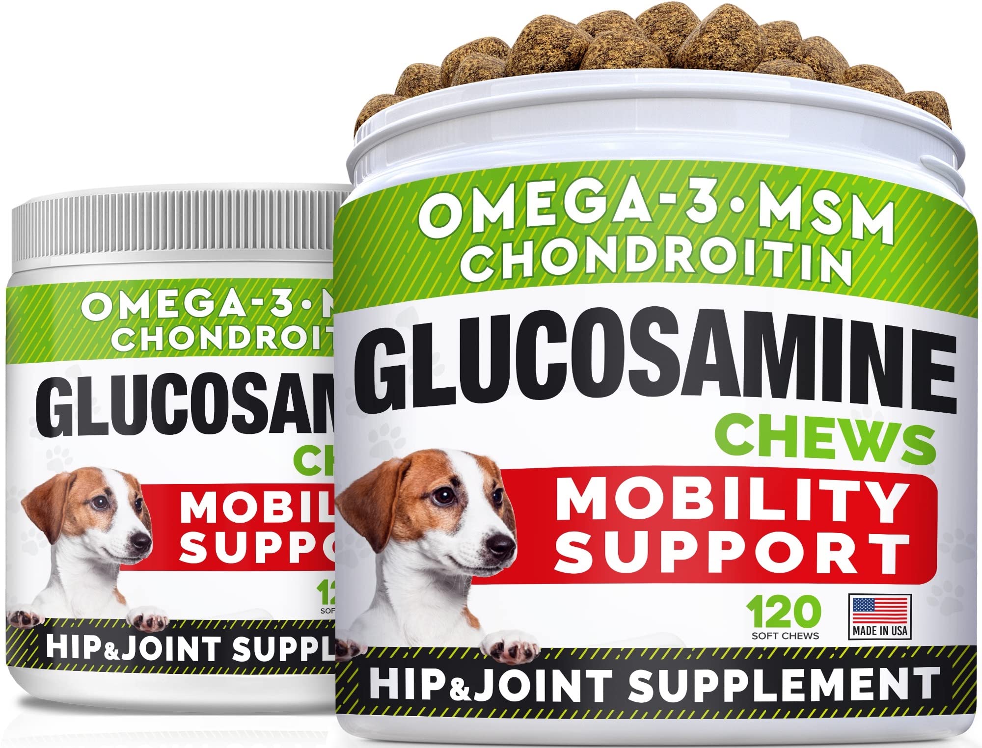 Glucosamine for Large Dogs - Joint Supplement Large Breed w/ Omega-3 Fish Oil - Chondroitin, MSM - Advanced Mobility Chews - Joi