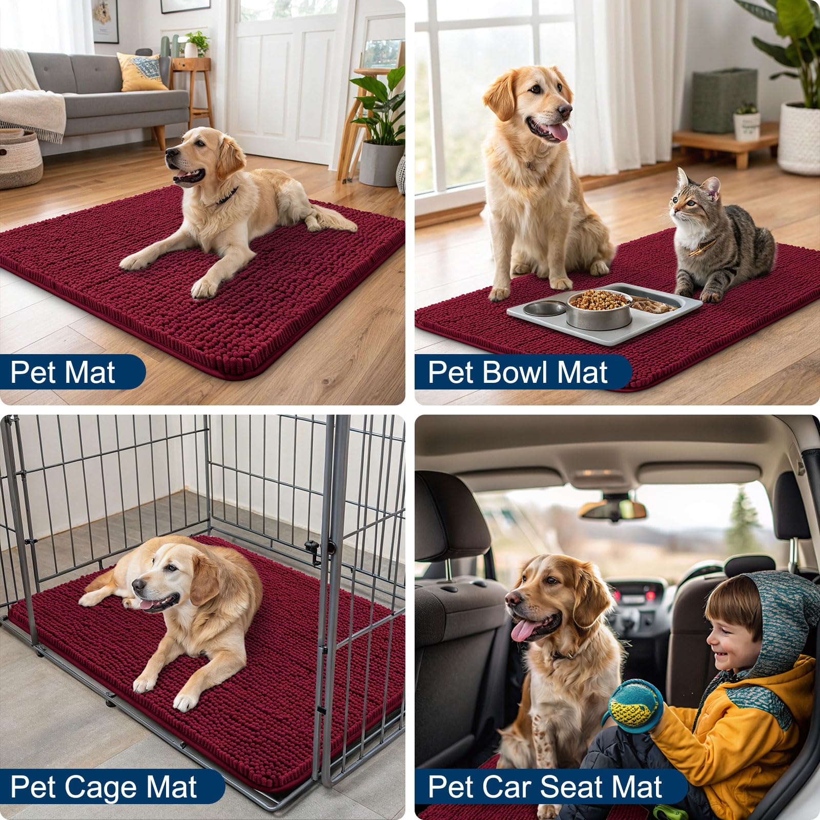 Smiry Dog Door Mat for Muddy Paws 47x32, Absorbs Moisture and Dirt Doormat, Non-Slip Washable Quick Dry Chenille Front Door Mat