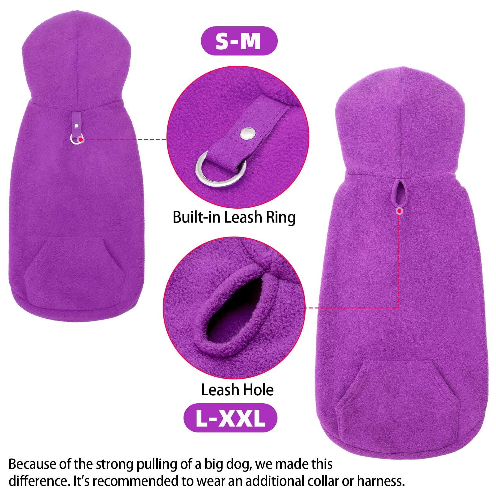 Expawlorer Pet Dog Clothes With Pocket, Polar Fleece Dog Hoodie Fall Cold Winter Sleeveless Sweater With Hat Warm Cozy Sweatshirt For Small To Large Dogs Boy And Girl (Purple, L)