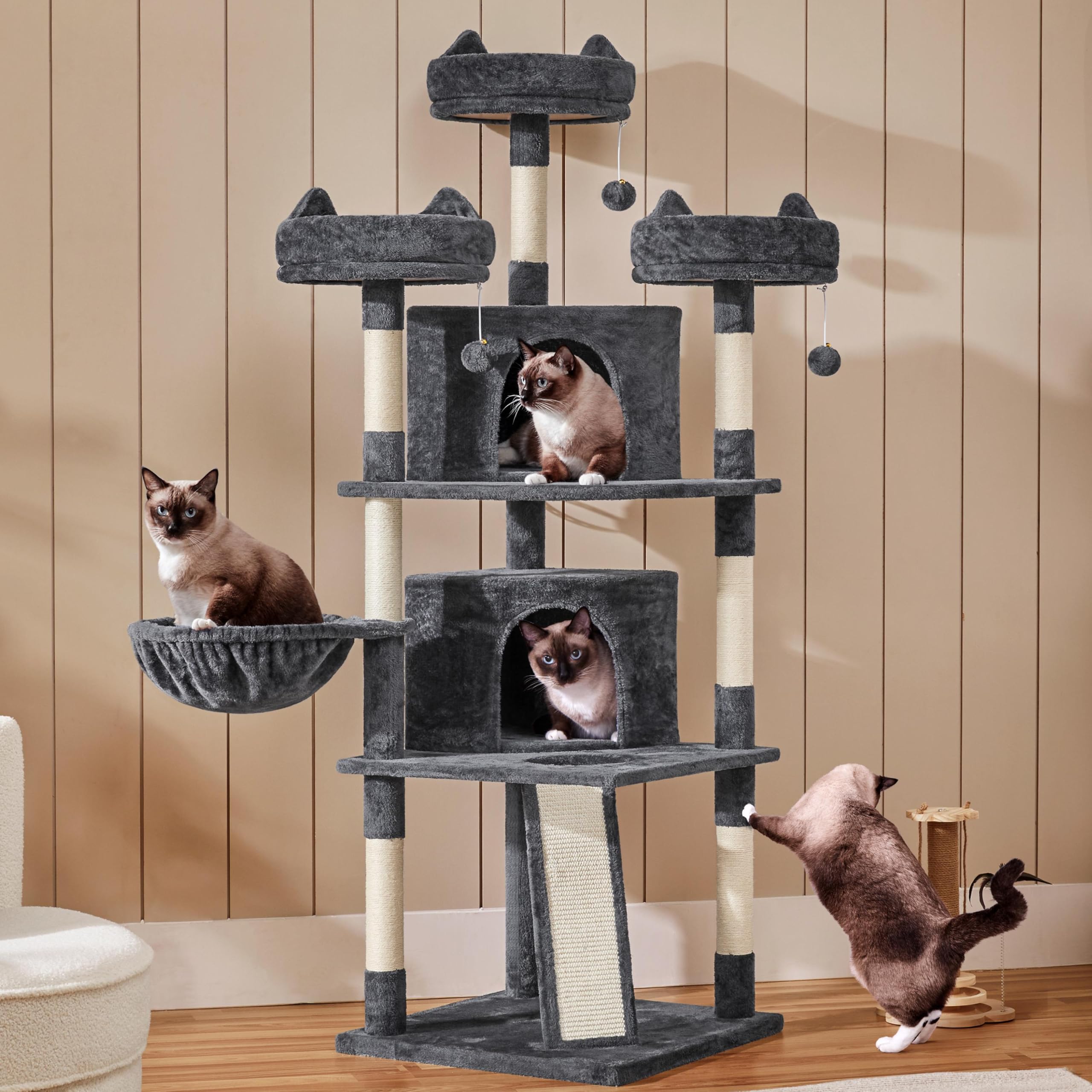 Topeakmart Large Cat Tower Cat Tree With Caves Condos, Platforms Scratching Board & Scratching Posts As Cat Activity Center, Pet