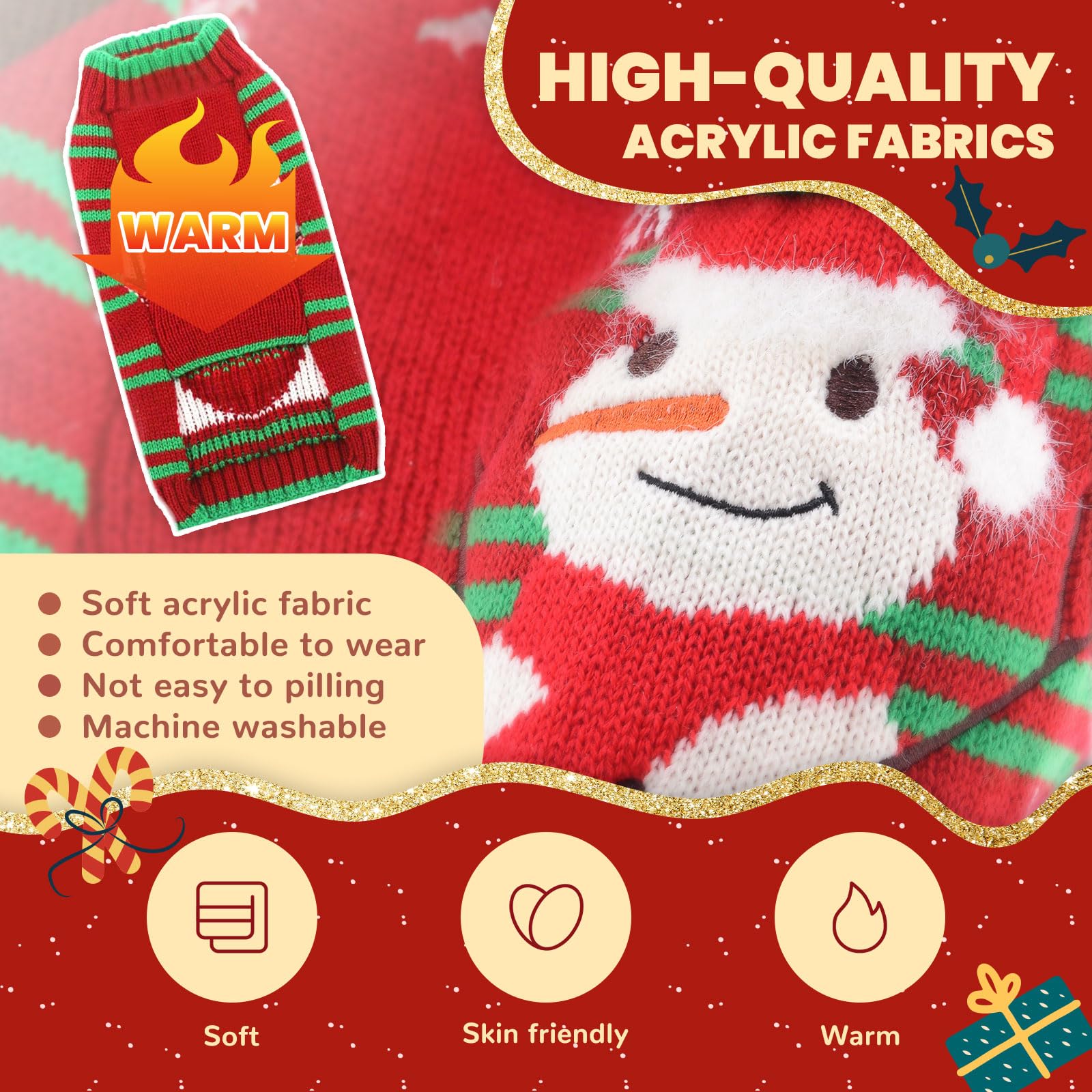 Axiijgl Small Dog Christmas Sweater - Snowflake & Snowman Fleece Dog Sweater With Leash Hole For Dachshund, Chihuahua, Frenchie