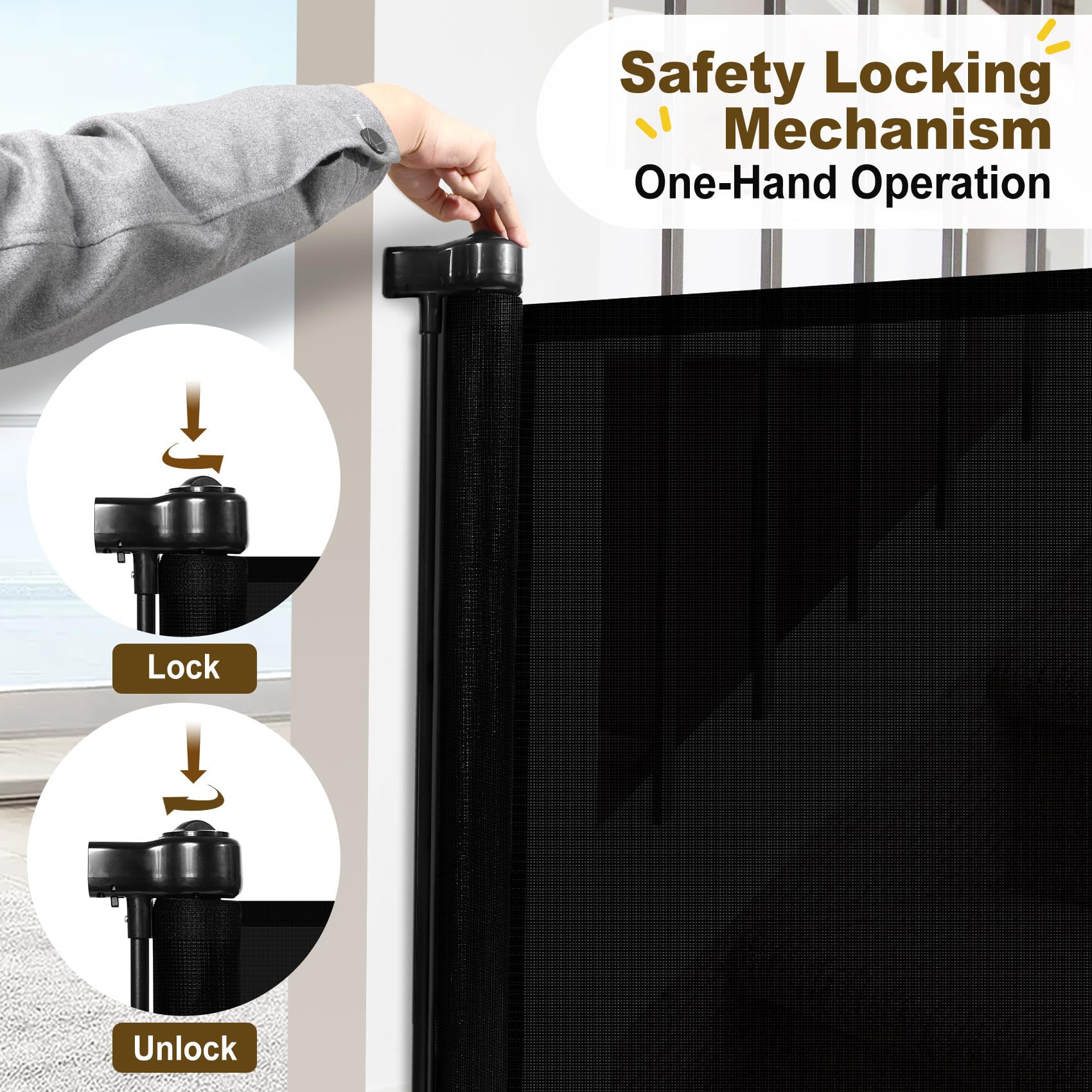 Miumoon Upgrade 71'' Retractable Baby Gates with Reinforced Strip Design to Prevent Crawling Through, 34'' Tall Retractable Gate