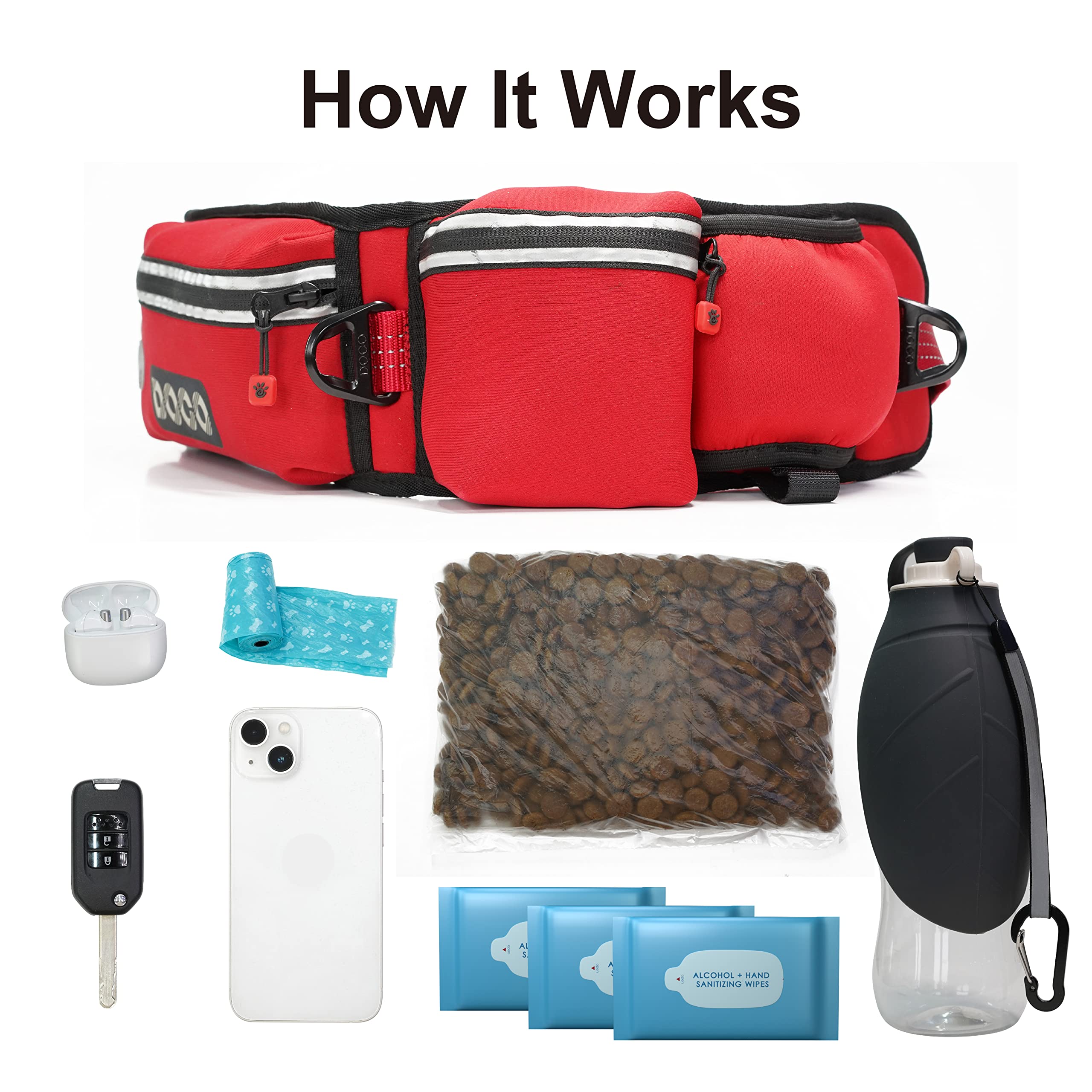 Doco Heavy Duty Hands Free Dog Leash, Retractable Bungee For Running Walking Jogging, Training, Hiking  Adjustable Waist Belt, R