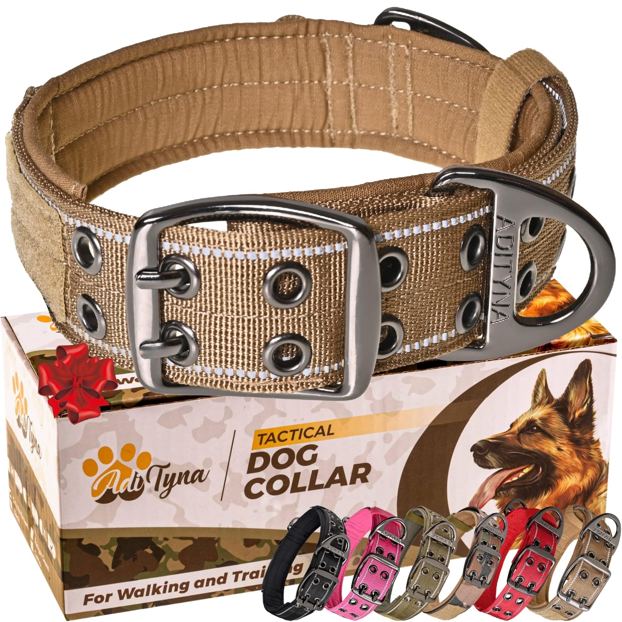 Adityna Heavy Duty Dog Collar For Large Dogs - Reflective Collar With Handle For Training, And Walking - Wide, Thick, Tactical, Soft Neoprene Padded