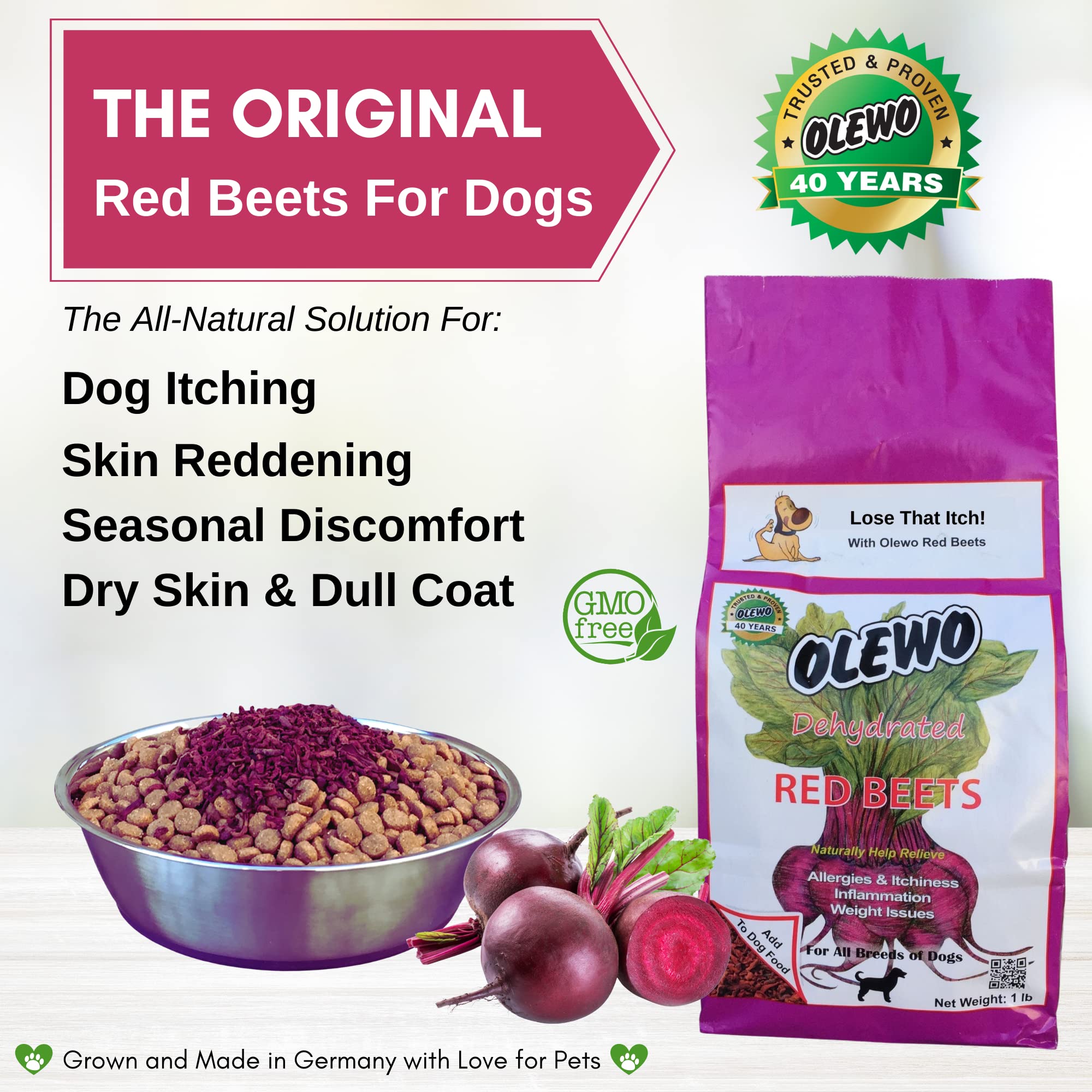 Olewo Original Red Beets for Dogs - Natural Anti Itch for Dogs, Dog Food Topper, Immune, Cleansing, Skin & Coat Support, Dehydra