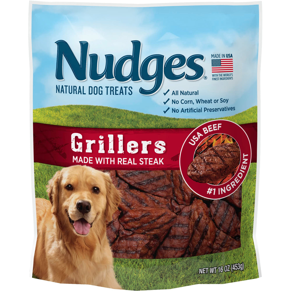 Blue Buffalo Nudges Grillers Natural Dog Treats, Steak, 16Oz Bag