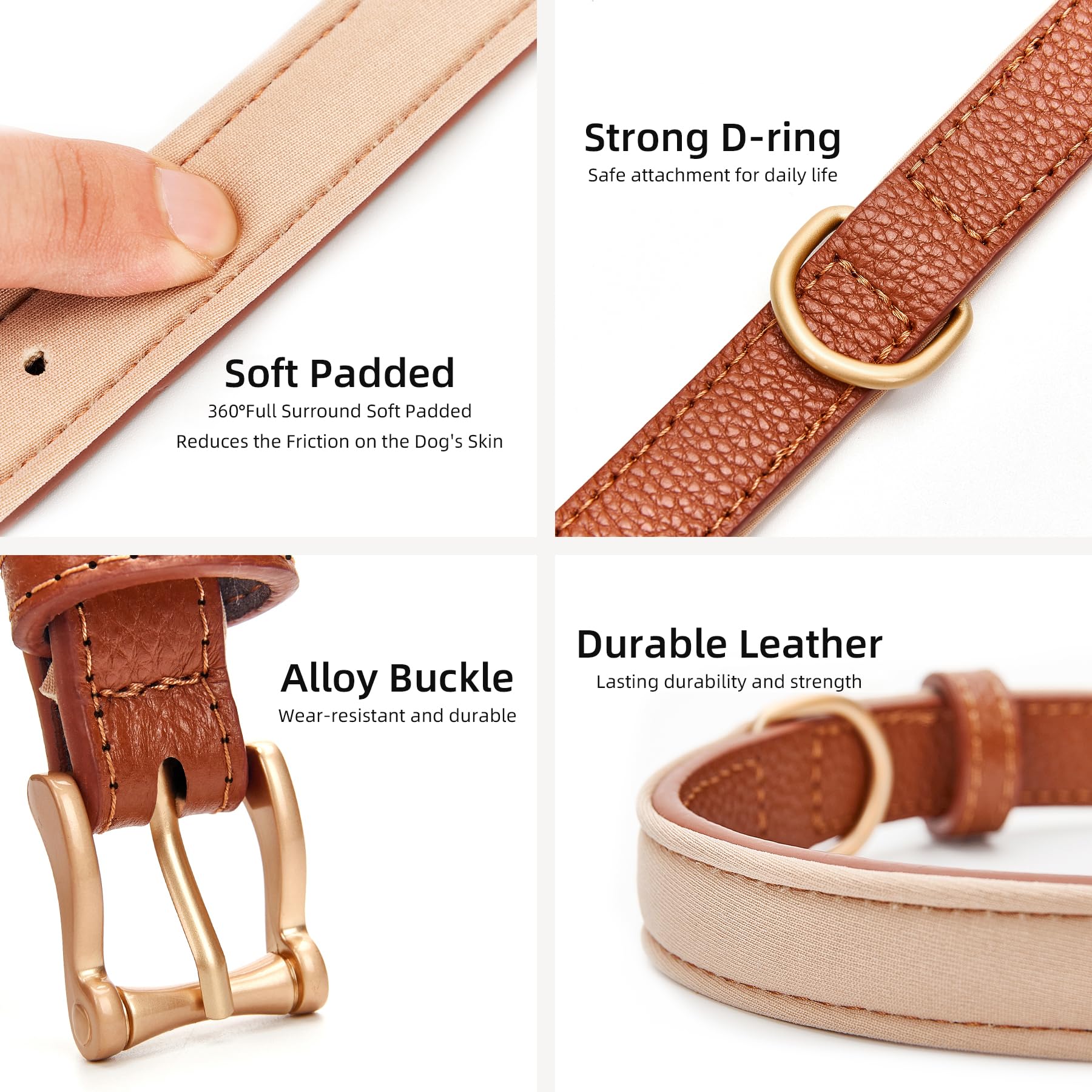 Blu&Ben Genuine Leather Dog Collars Classic Soft Padded Leather Collar Stylish Breathable Dog Collar For Small Medium Large Dogs