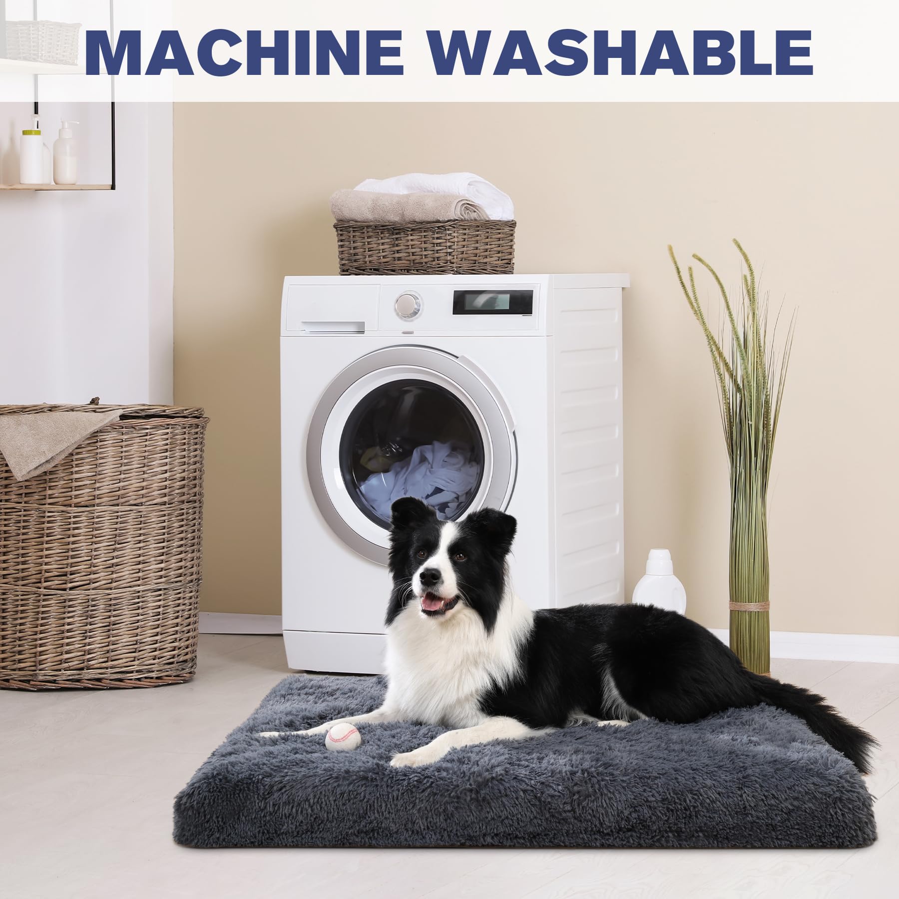 Champets Washable Dog Bed For Crate 35'X23', Dog Beds For Large Sized Dog, Waterproof Dog Beds For Large Dogs With Removable Washable Cover, Dog Crate Pet Bed For Large Dogs, Dark Grey