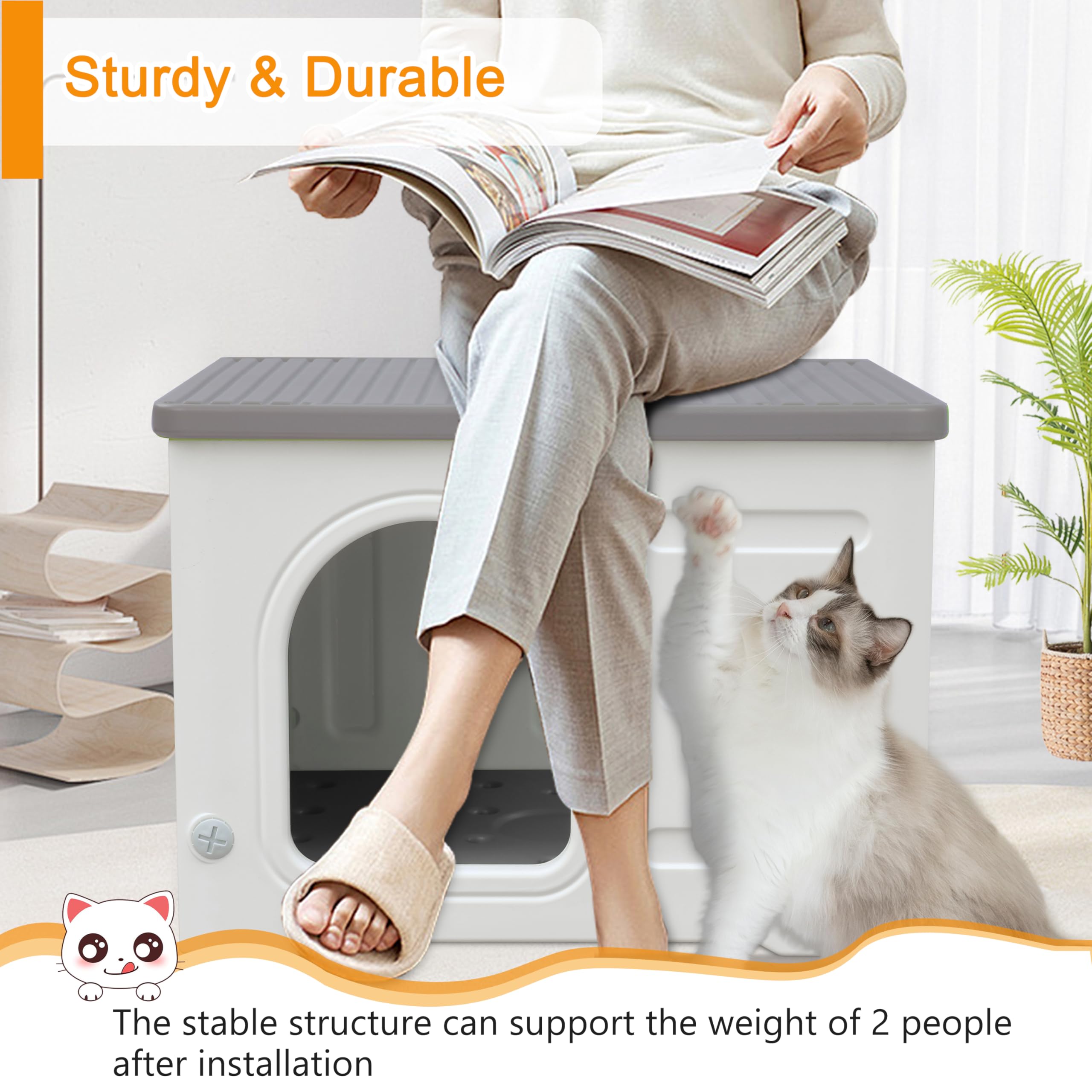 Rockever Cat House - Insulated Plastic Outdoor/Indoor Feral Cat Shelter, Waterproof, Grey, Model RO4010