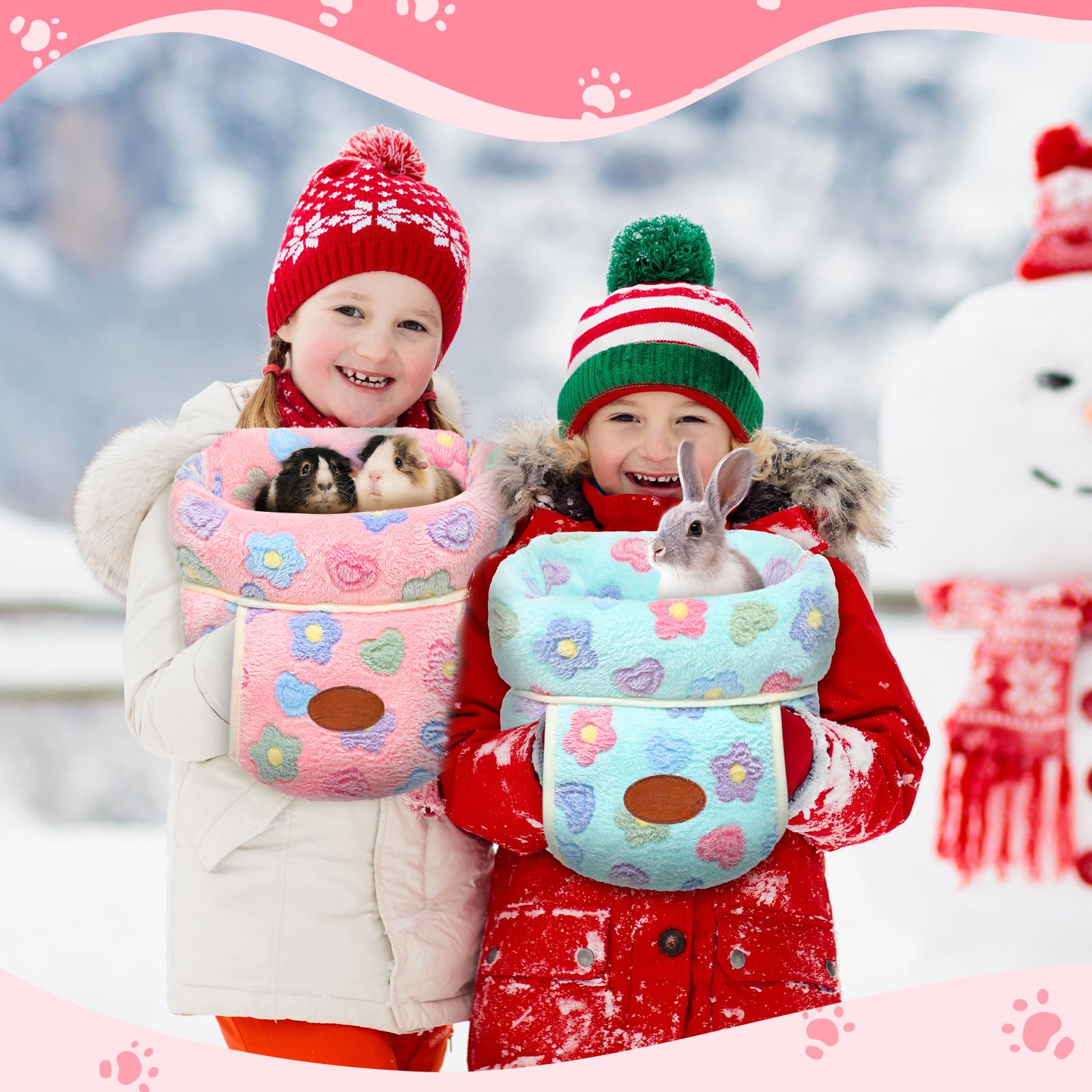 Wenqik 2 Pcs Guinea Pig Bed Cuddle Warm Hideout Small Animal Sack Cozy House Bedding Sleeping Cushion Portable Pet Carrier Cage