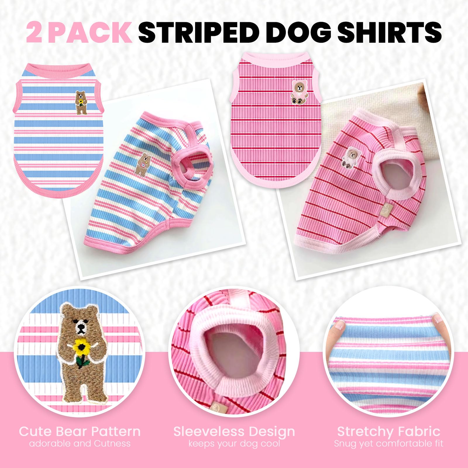 Abrrlo 2 Pack Striped Small Dog Shirt Summer Dog Clothes For Girls Female Pink Cat Outfits Sleeveless Stretchy Puppy Tshirts Lig