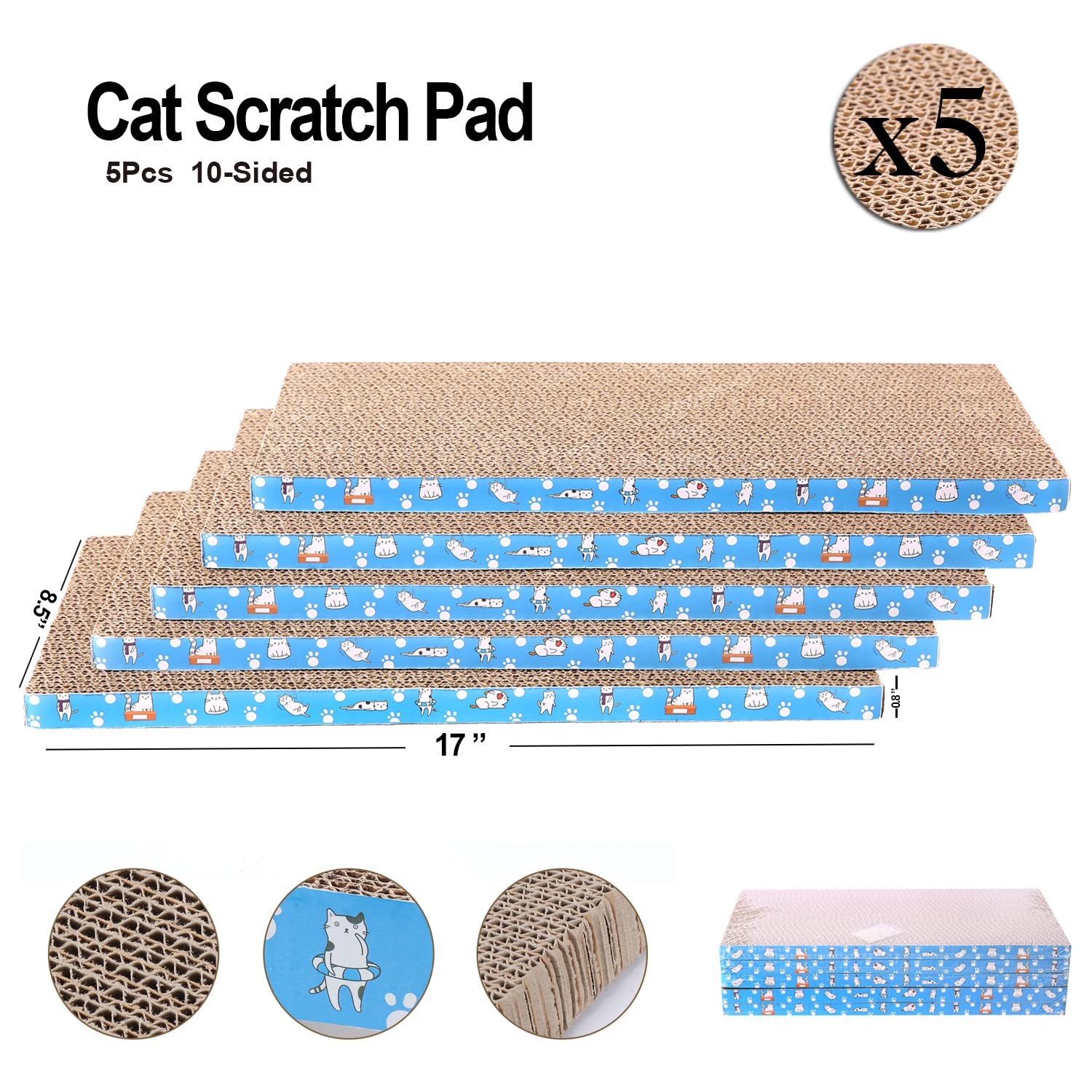5 Packs In 1 Cat Scratch Pad, Cat Scratcher Cardboard,Reversible,Durable Recyclable Cardboard, Premium Scratch, Suitable For Cat