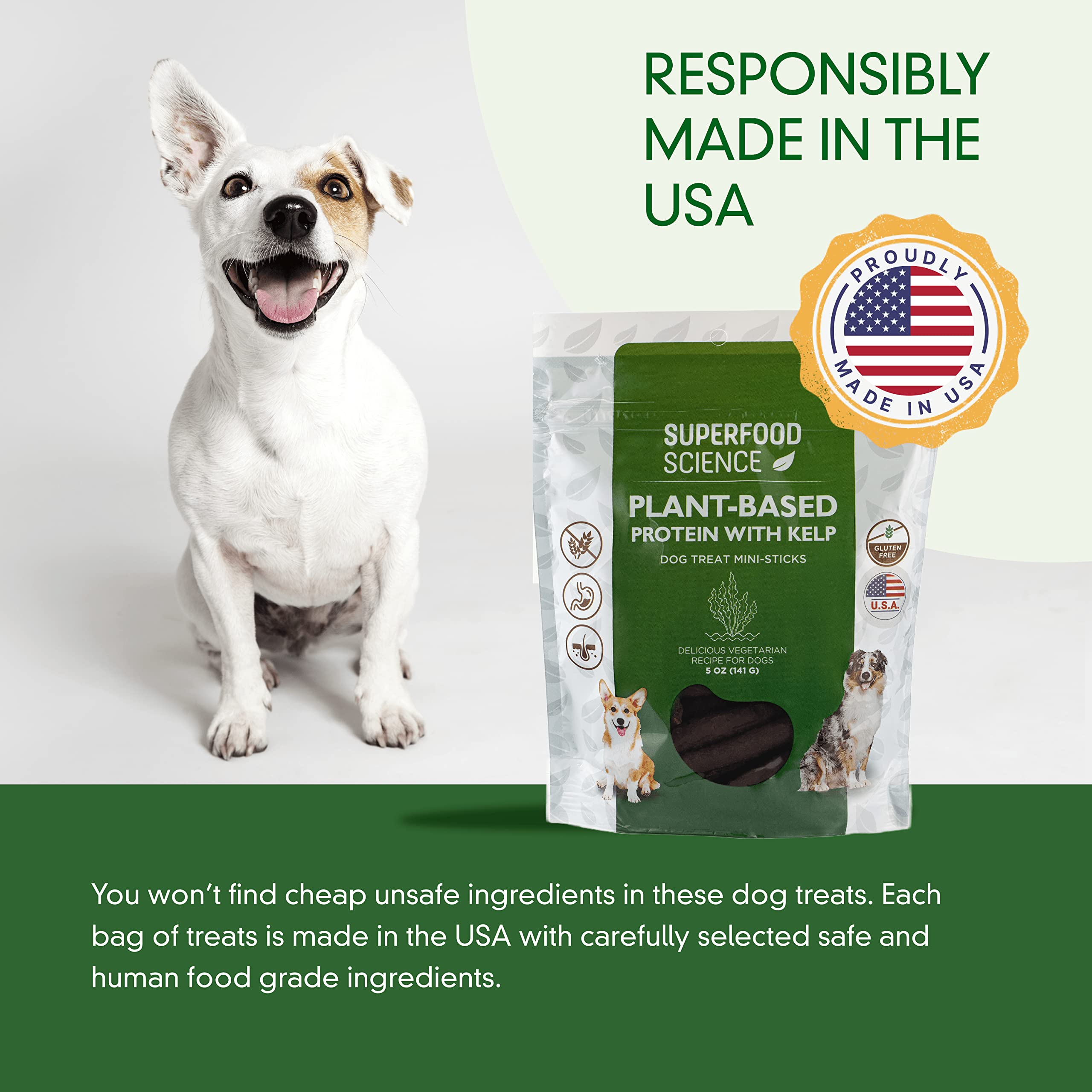 Hypoallergenic Healthy Dog Treats: Plant-Based Vegetarian Dog Snacks w/ Kelp, Sweet Potato, Chia, Flaxseed, Coconut Oil for Skin