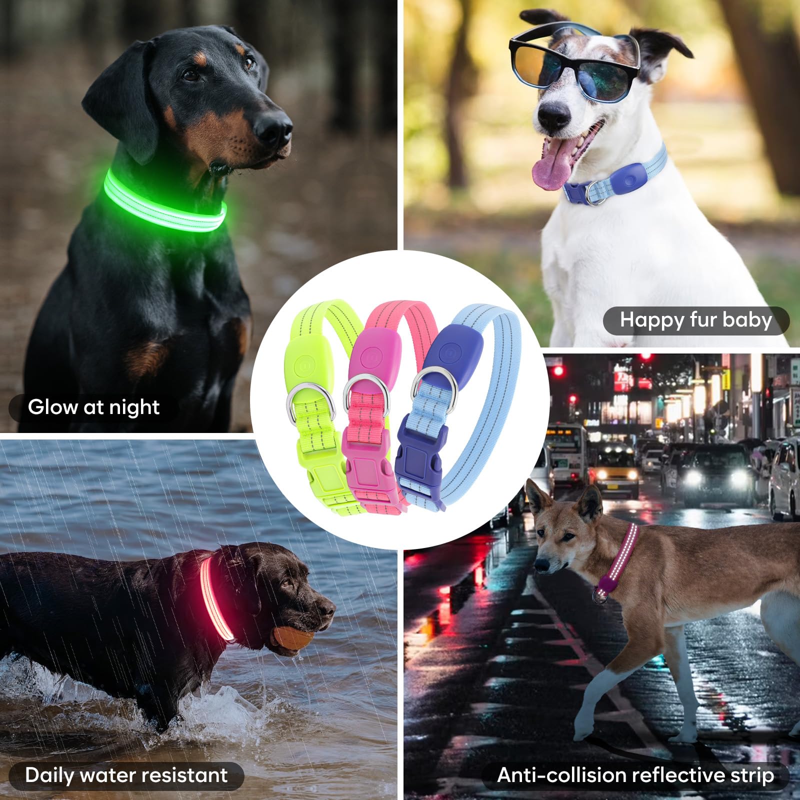 Led Dog Collar, Reflective Glow Collar For Night Safety, Usb Rechargeable, Waterproof, Flashing (Green, Medium)