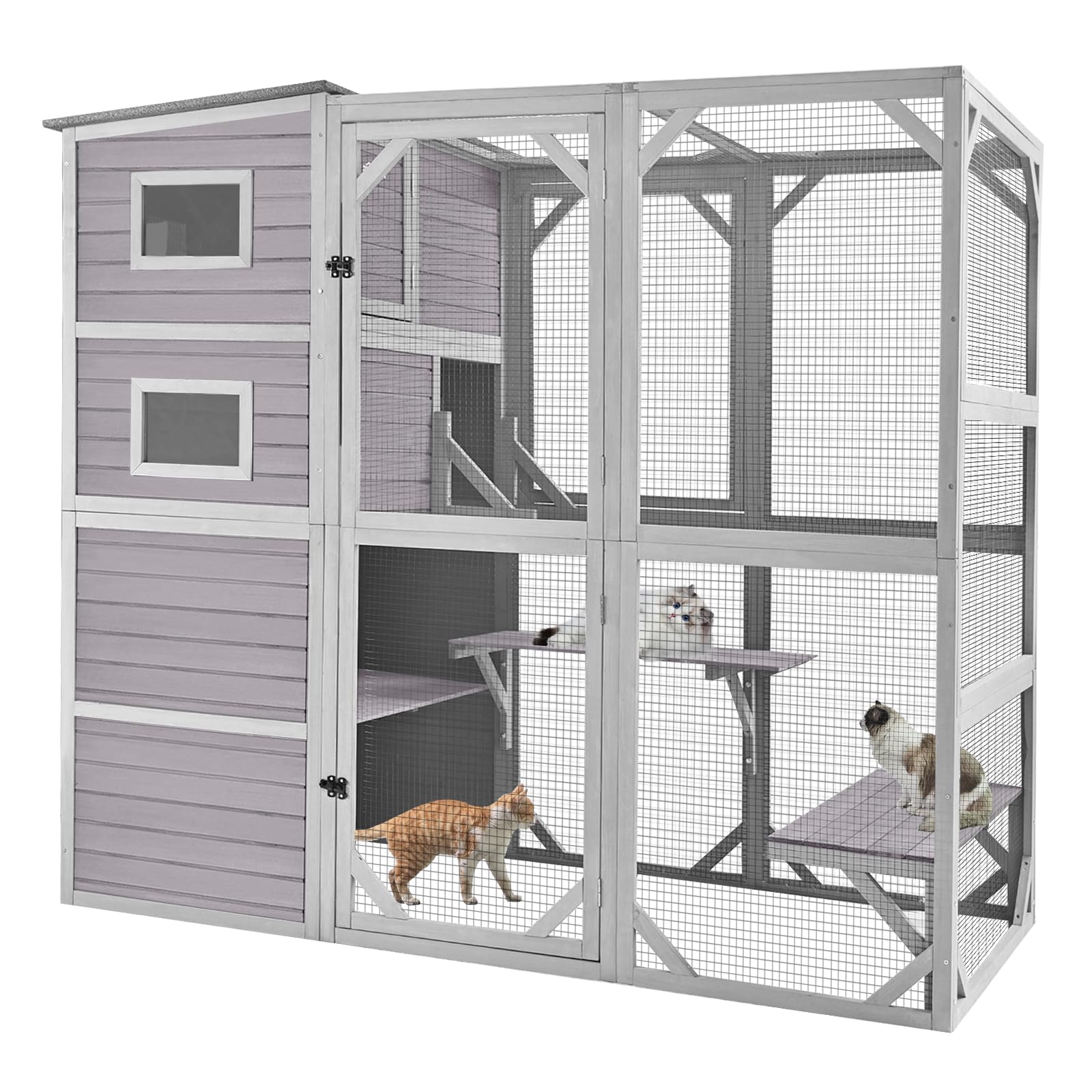 Medehoo Catio Outdoor Cat Enclosure For Multiple Cats Weatherproof Large Cat House With 4 Levels, 3 Resting Rooms, 3 Platforms,7
