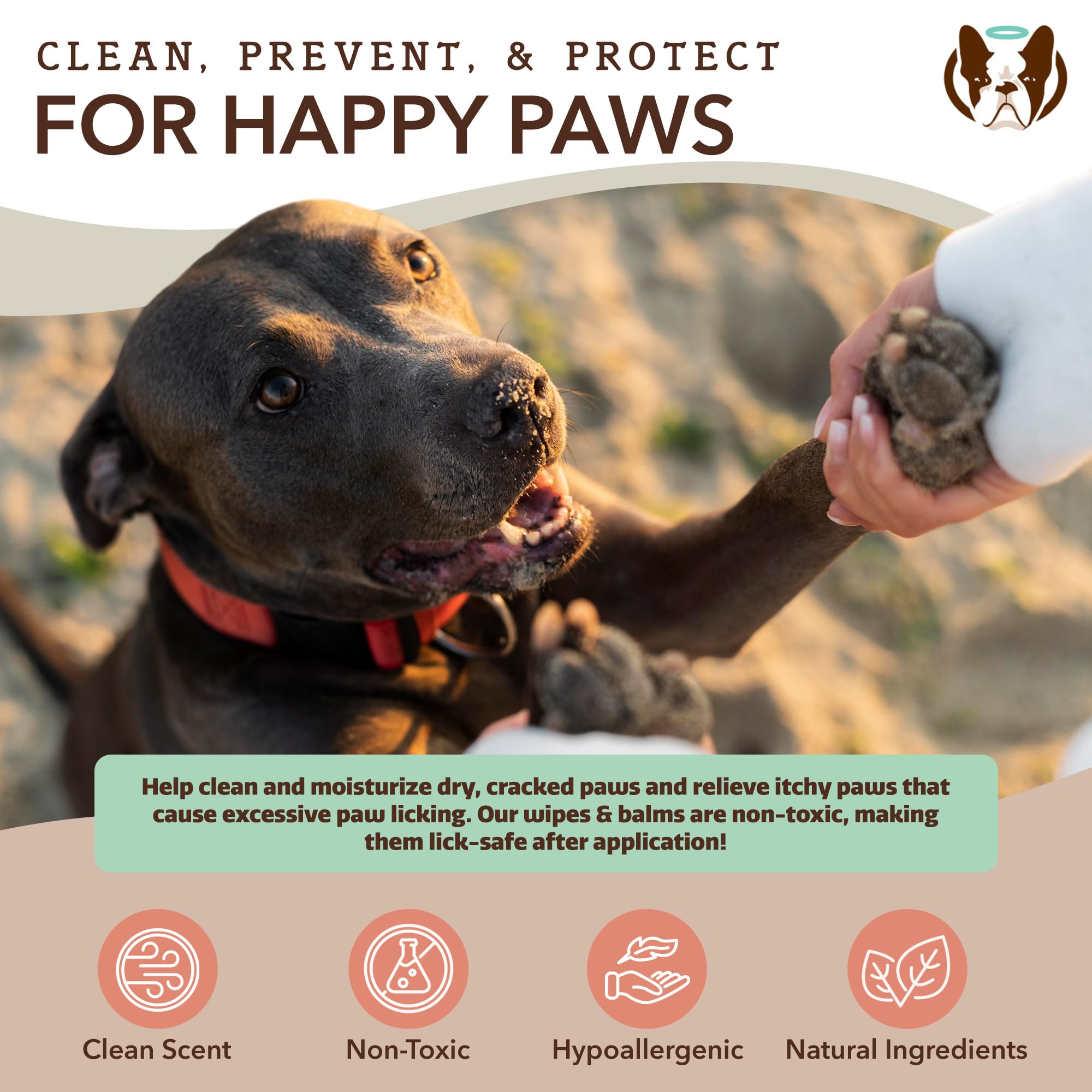 Natural Dog Paw Wipes -50 Ct- Organic, Vegan Pet Paw Wipes For Dogs, Eco-Friendly Dog Paw Wipes For Dogs, Ideal For Removing Dirt, Allergens & Moisturizes Dry Cracked Paws, Coconut Oil & Cocoa Butter