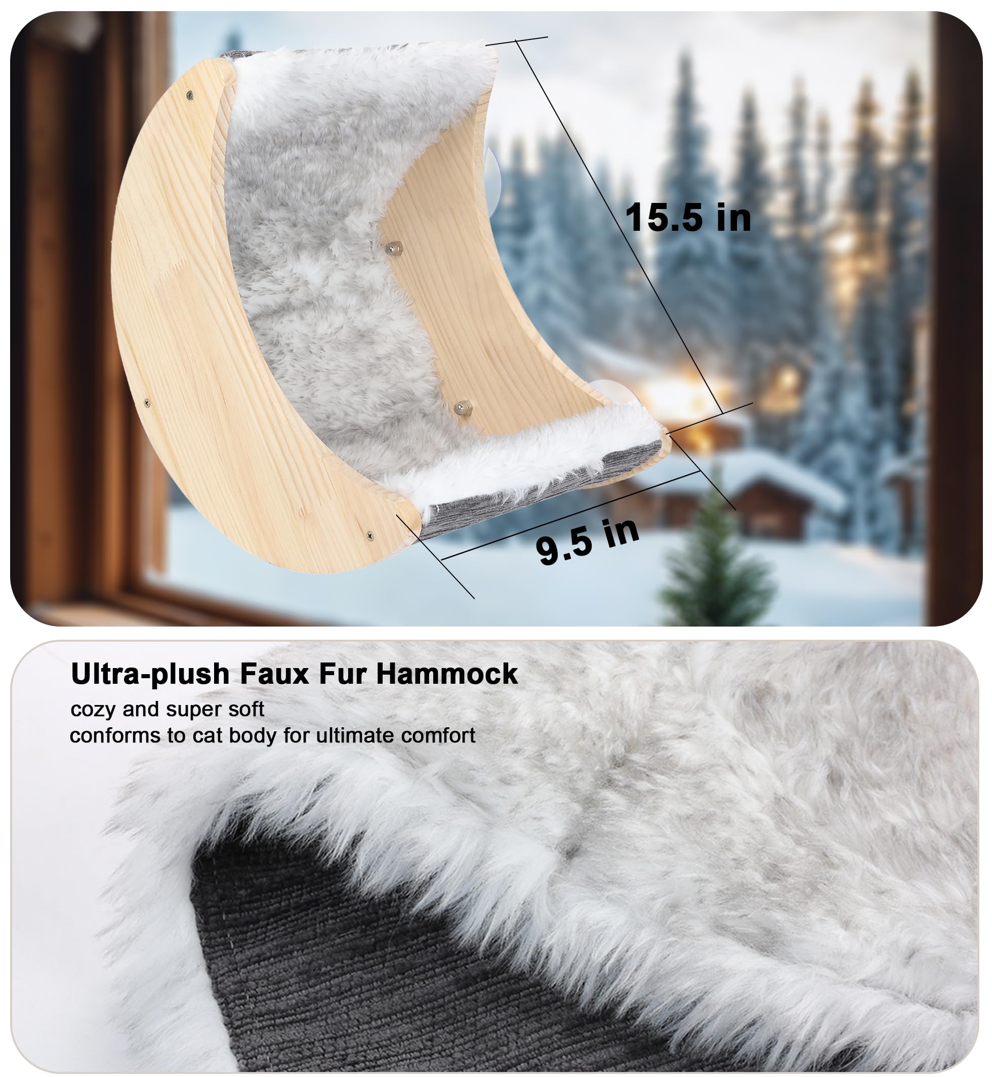 Window Cat Beds With Ultra Plush Hammock, Moon Shelves Mounted With Strong Suction Cups, Cat Window Seat For Overlooking And Sun