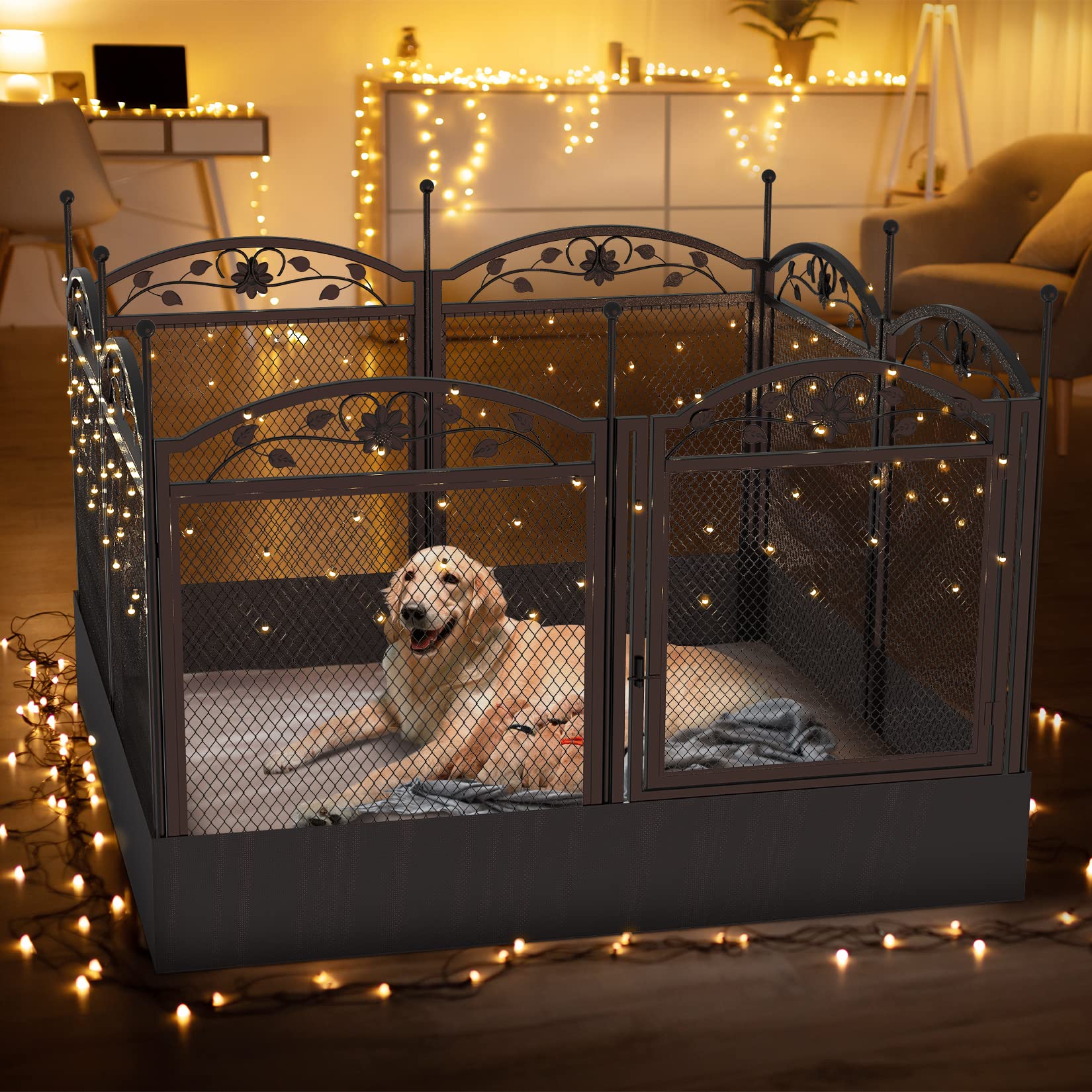 Bingopaw Dog Whelping Box Fence: Pet Indoor Metal Playpen Crate With Waterproof Whelping Pad - Heavy Duty Puppy Outdoor Exercise