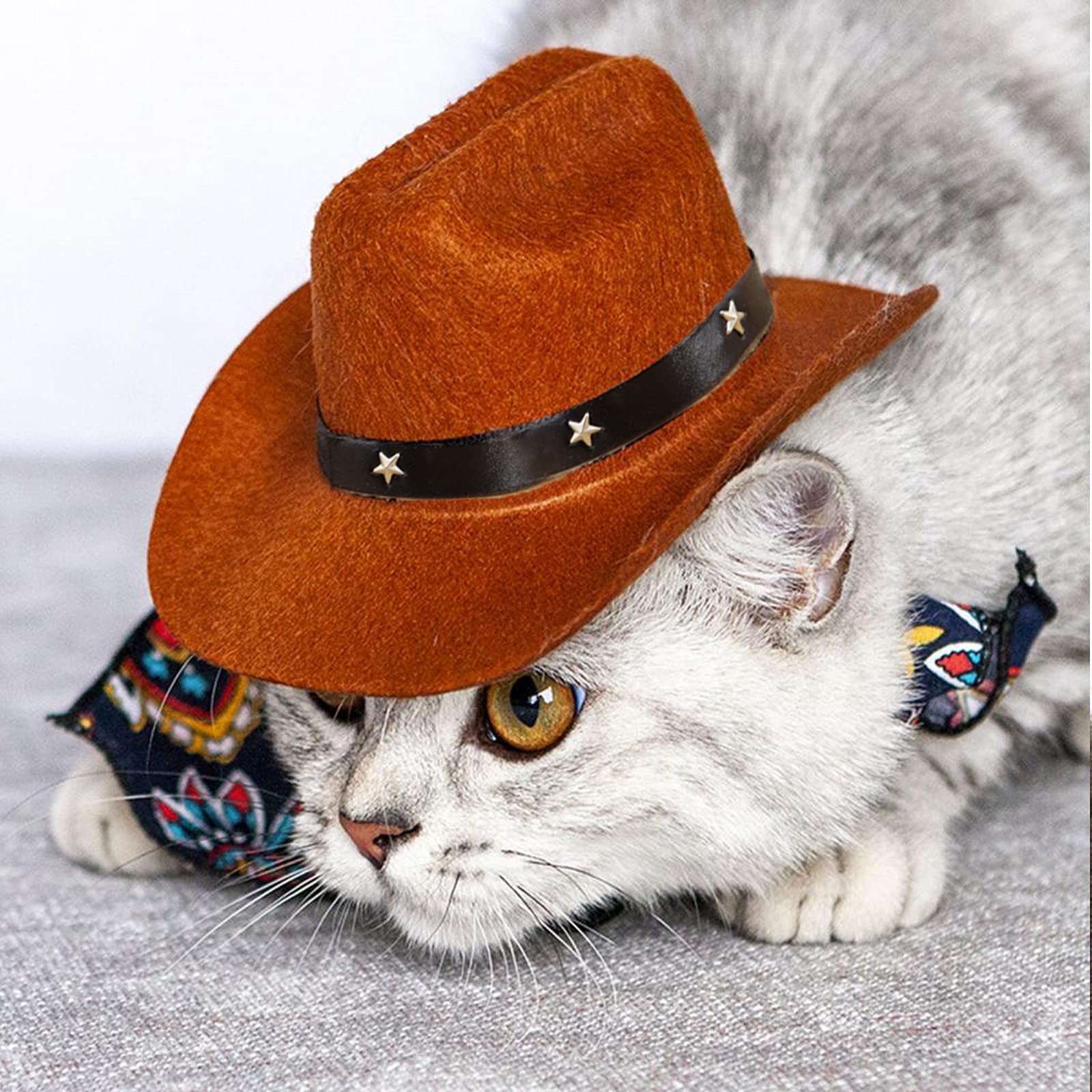 Awocan Dog Cowboy Hat And Bandana Scarf Dog Cat Sombrero Puppy Hat Dog Cat Costume Cosplay Cap Puppy Pet Dog Cat Holiday Pet Party Decoration (Coffee)