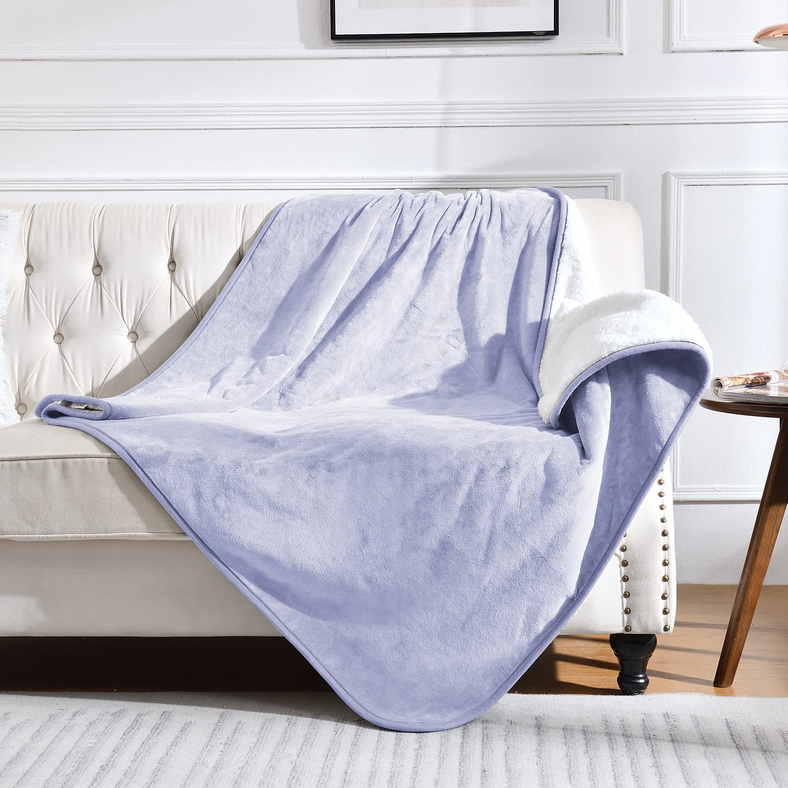Yaning Waterproof Blanket for Bed & Couch, Soft Lilac Sherpa Fleece, 50x60 inches, Liquid Proof Pet Protector