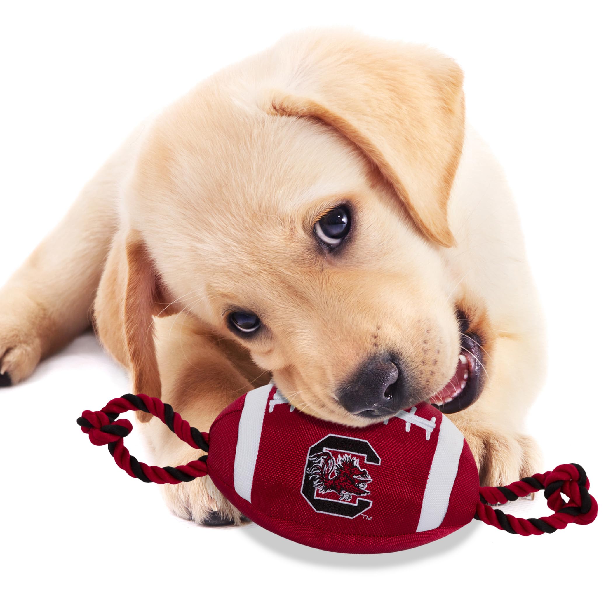 Pets First NCAA South Carolina Gamecocks Football Dog Toy, Tough Quality Nylon Materials, Strong Pull Ropes, Inner Squeaker, Col