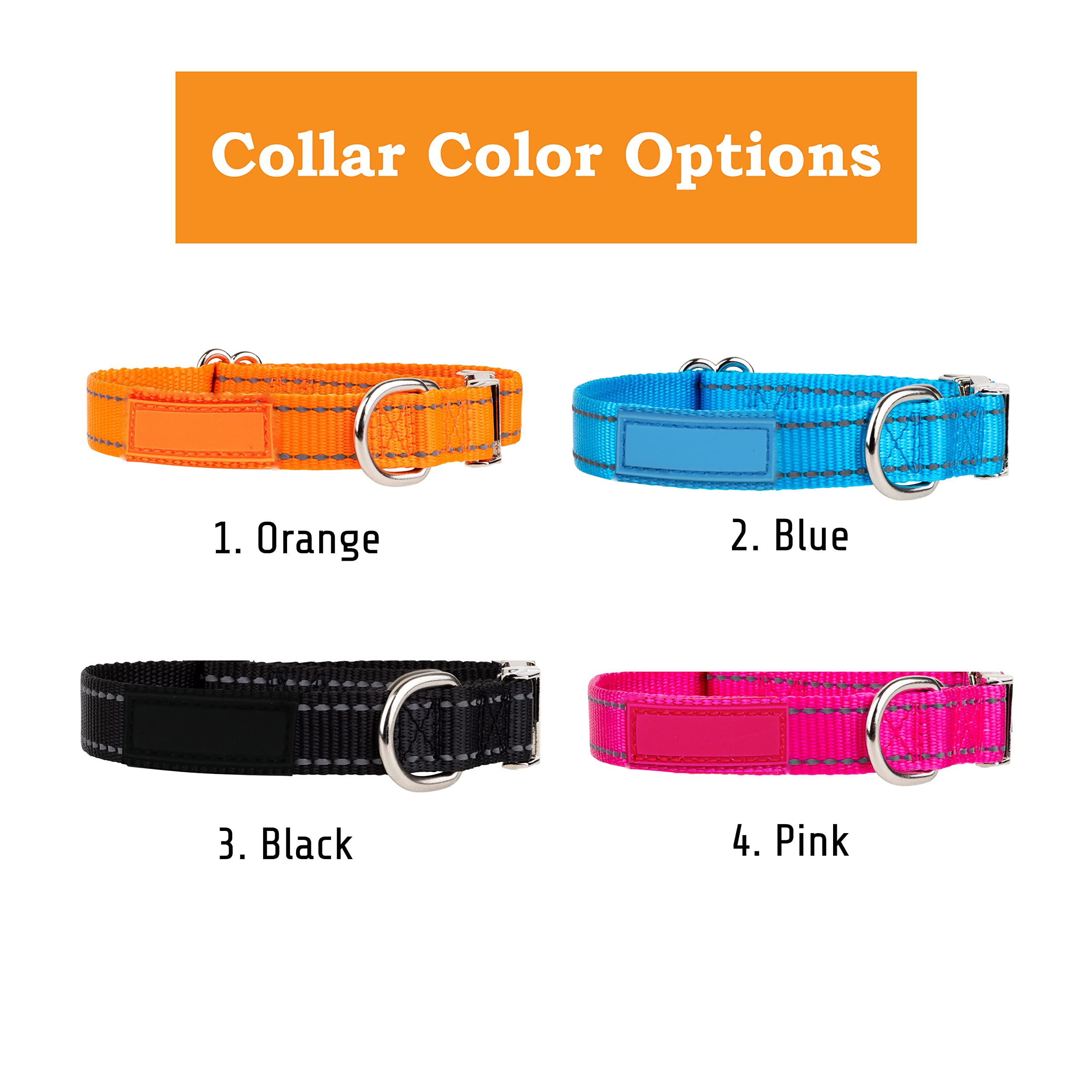 PAWBLEFY Personalized Reflective Dog Collar - Adjustable Nylon, Small to Large, 4 Colors (Blue, Pink, Orange, Black), Model CWBD-ad2484