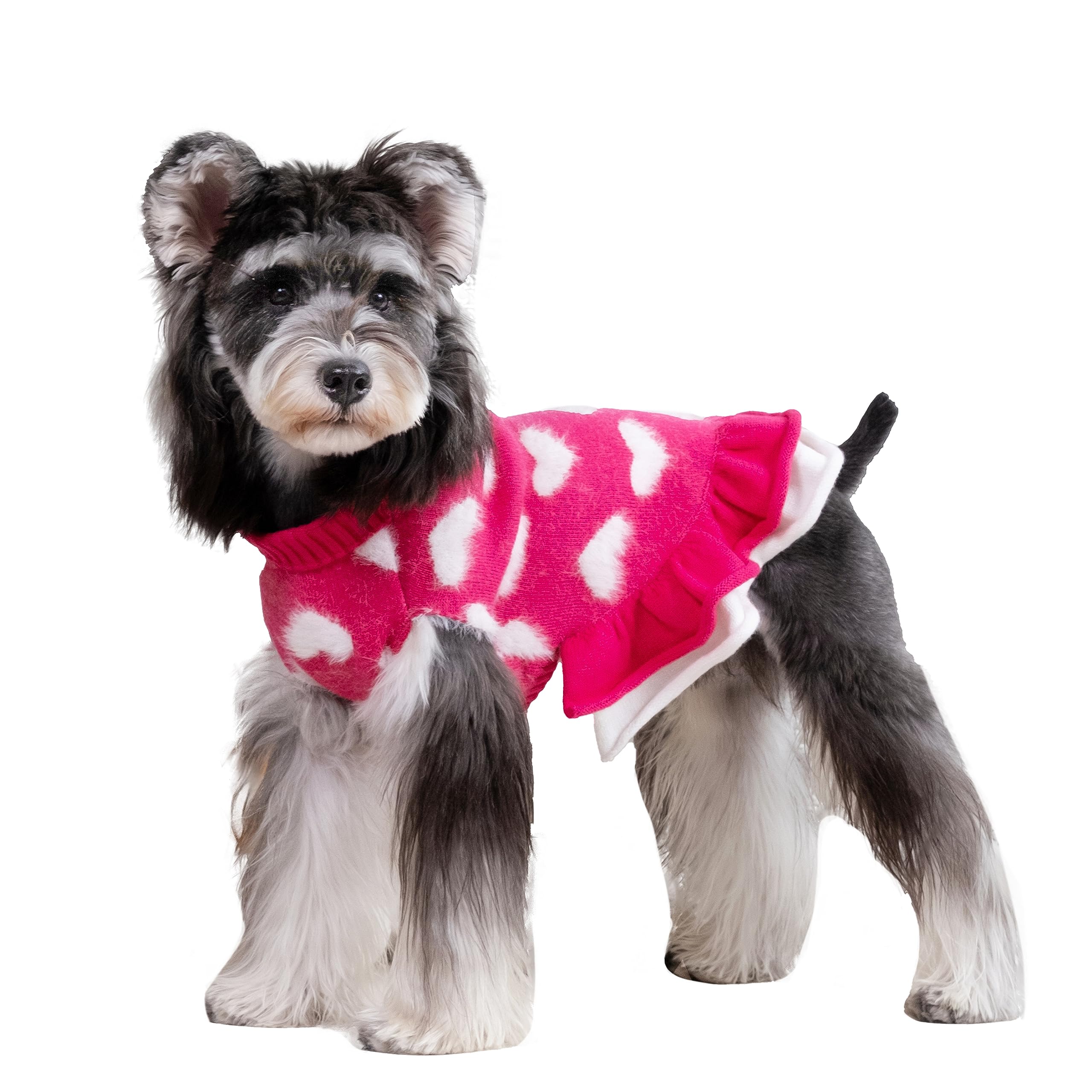 Cutebone Fancy Pink Dog Sweater Dress, Soft And Stretchy Dog Clothes For Small Medium Dogs Girl, Pink Heart Puppy Sweater Pullov