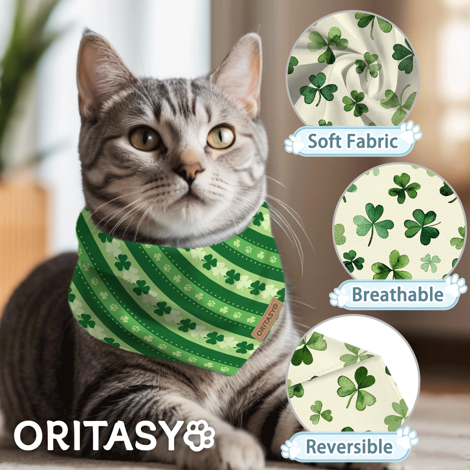 Oritasy St. Patrick's Day Dog Bandanas, 2-Pack Triangle Reversible Love Pet Scarves, Premium Fabric, Irish Bandana for All Dogs
