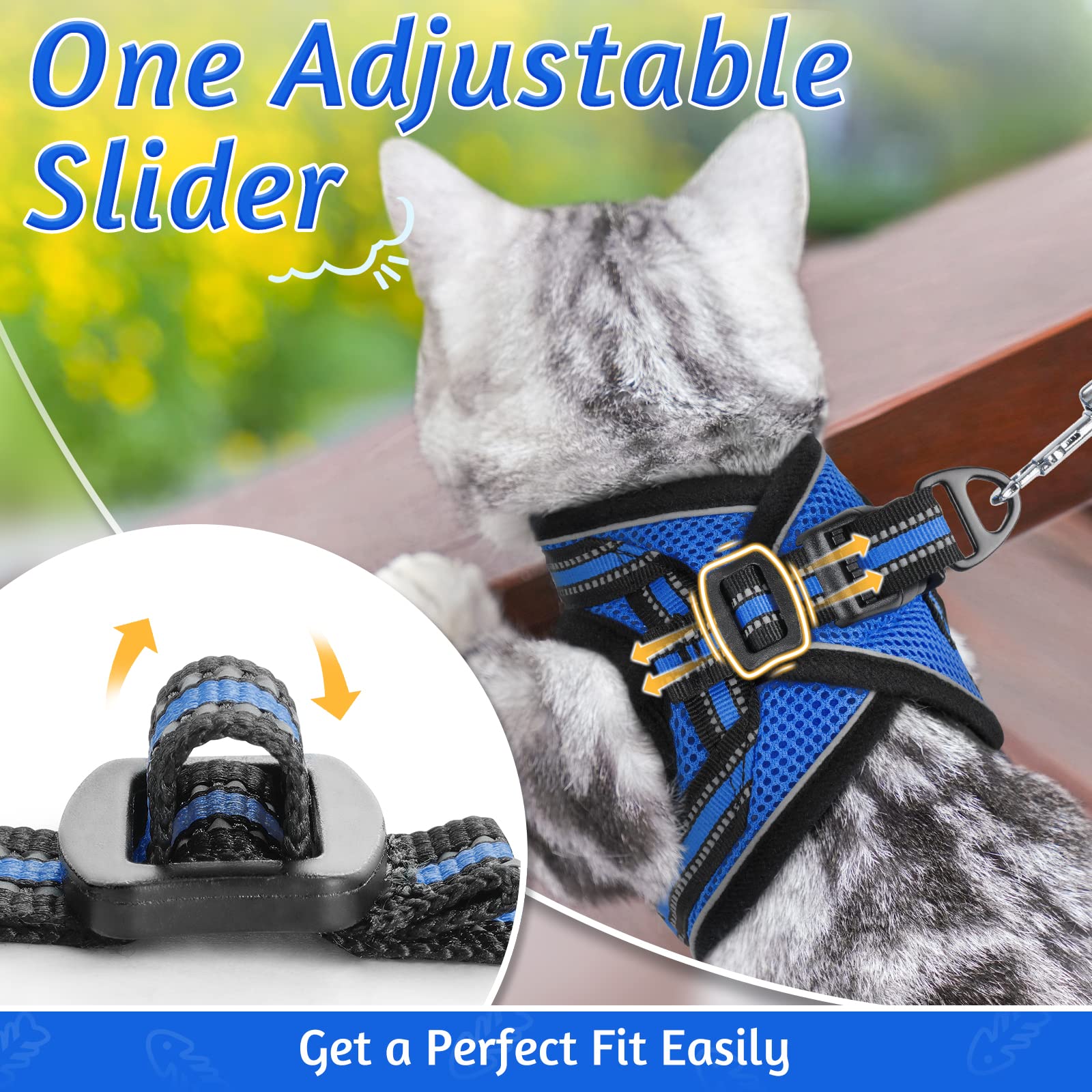 Rabbitgoo Cat Harness And Leash Set For Walking Escape Proof, Adjustable Soft Kittens Vest With Reflective Strip For Cats, Comfortable Outdoor Vest, Blue, S