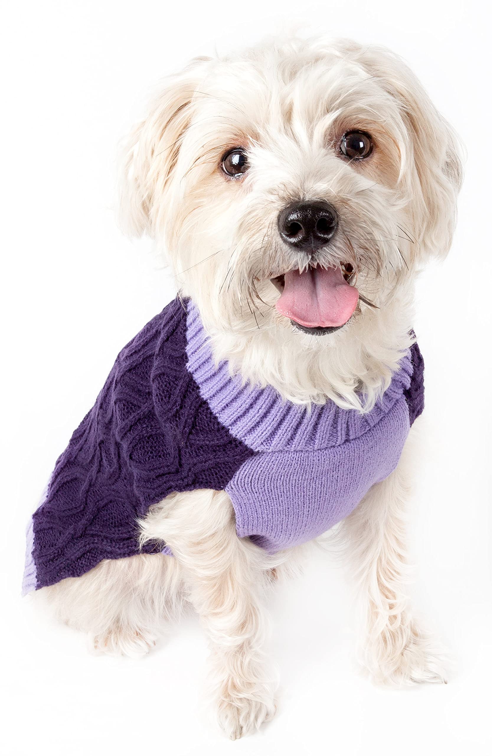 Pet Life ® Oval Weaved Fashion Pet Sweater - Designer Heavy Cable Knitted Dog Sweater With Turtle Neck - Winter Dog Clothes Designed To Keep Warm