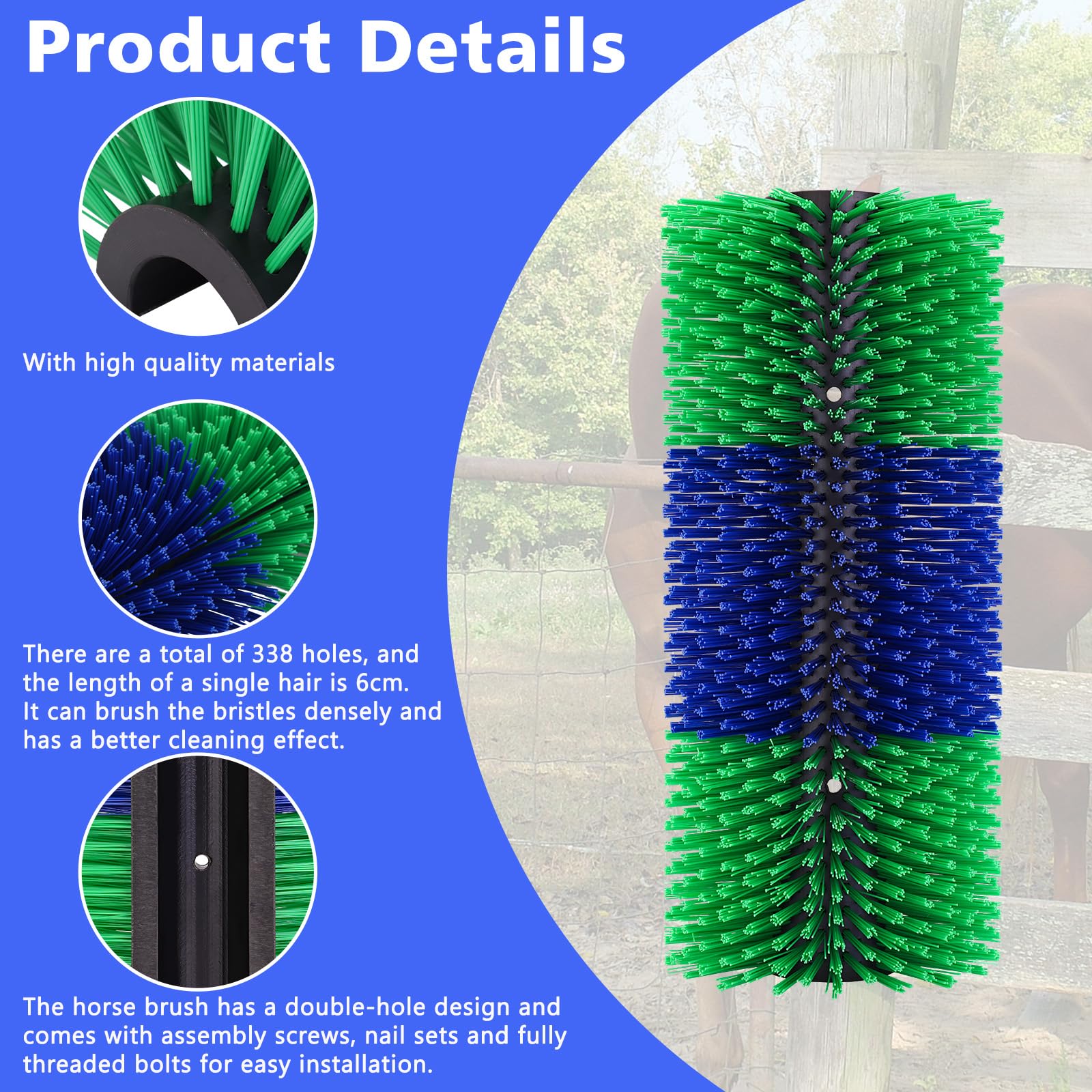 Livestock Scratching Brush,Horse Brushes For Grooming,Itch Relief Horse Scratcher Brushes Kit With Two Sets Of Mounting Screws F