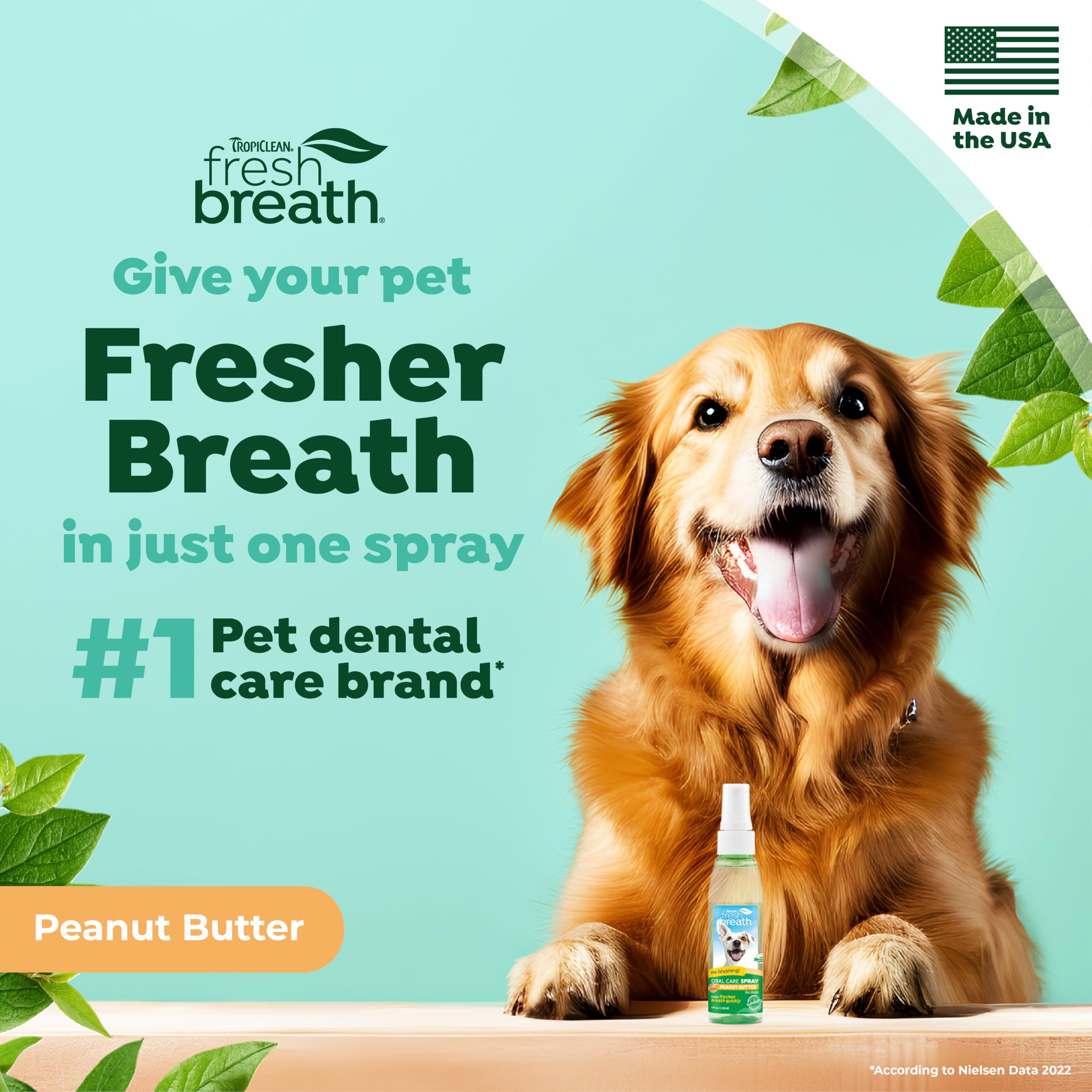 TropiClean Fresh Breath Spray for Dogs & Cats | Peanut Butter Flavored | Travel-Ready Pet Breath Freshener Spray | Made in the U