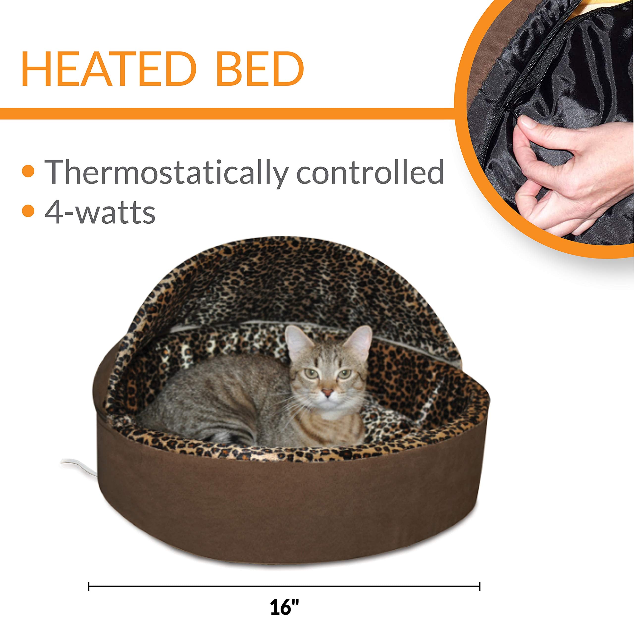 K&H Pet Products Thermo-Kitty Bed Deluxe Heated Cat Bed for Smaller Kitties - Indoor Heated Pet Bed for Dogs & Cats, Covered Cav
