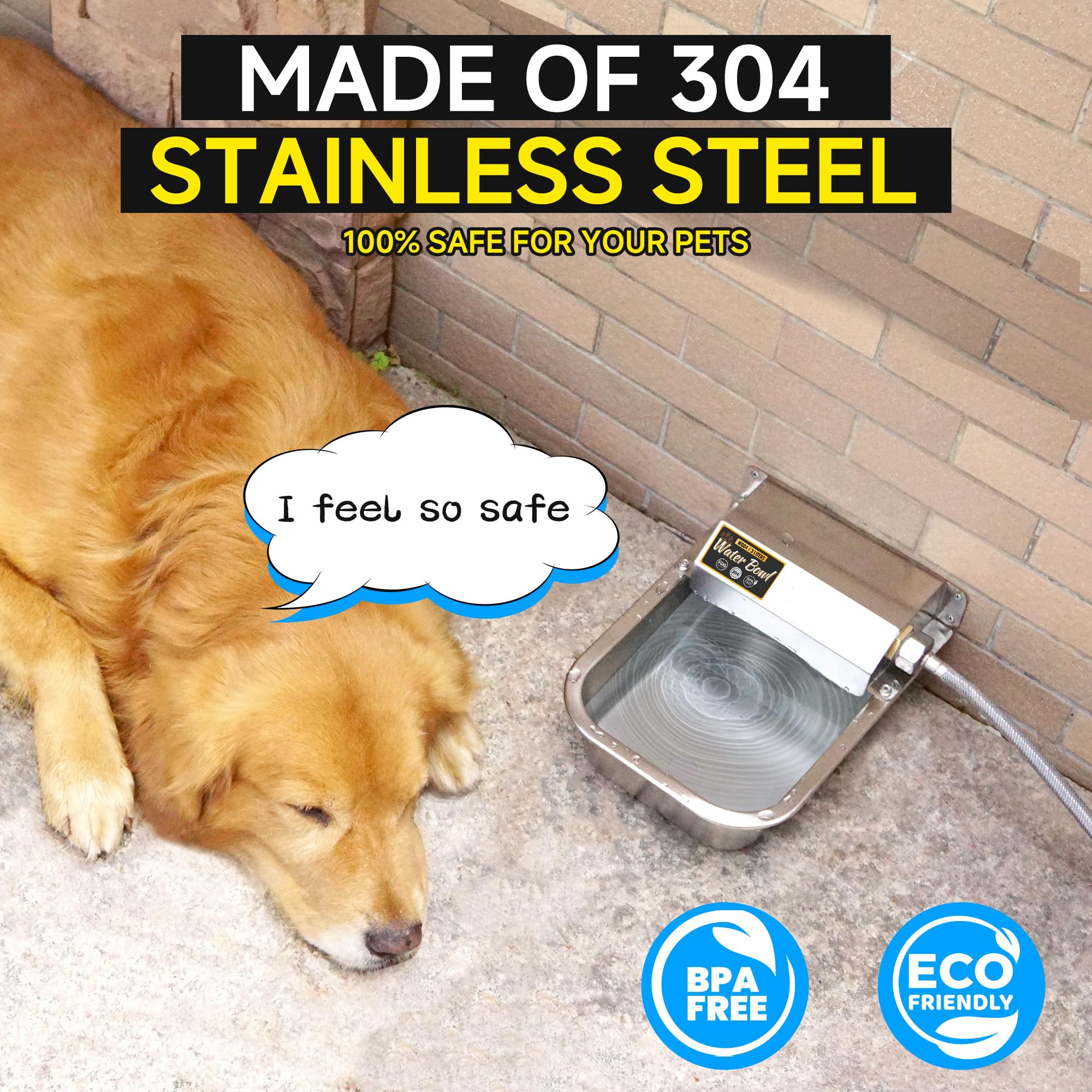 Automatic Water Dispenser For Dogs, 3L /101 Oz 304 Stainless Steel Dog Water Feeder, Auto-Fill Large Waterer For Pets & Livestoc