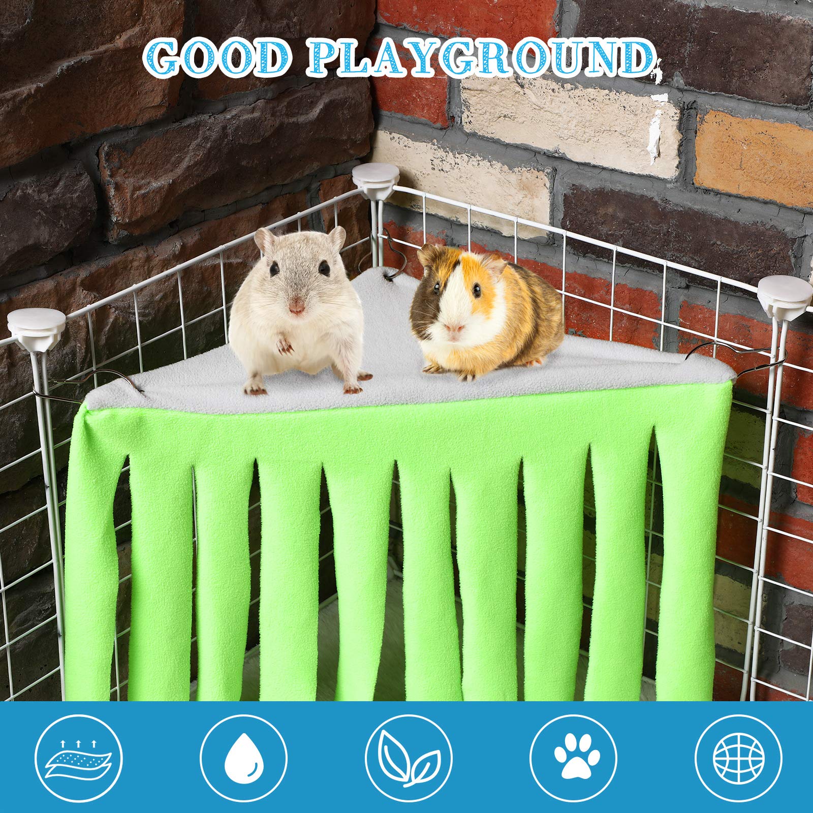 2 Pieces Guinea Pig Hideout Small Animal Corner Fleece Hideaway Cute Ferret Hammock And Sleeping Bed For Ferrets Chinchillas Small Pets (Grey With Blue, Grey With Green, Patternless)