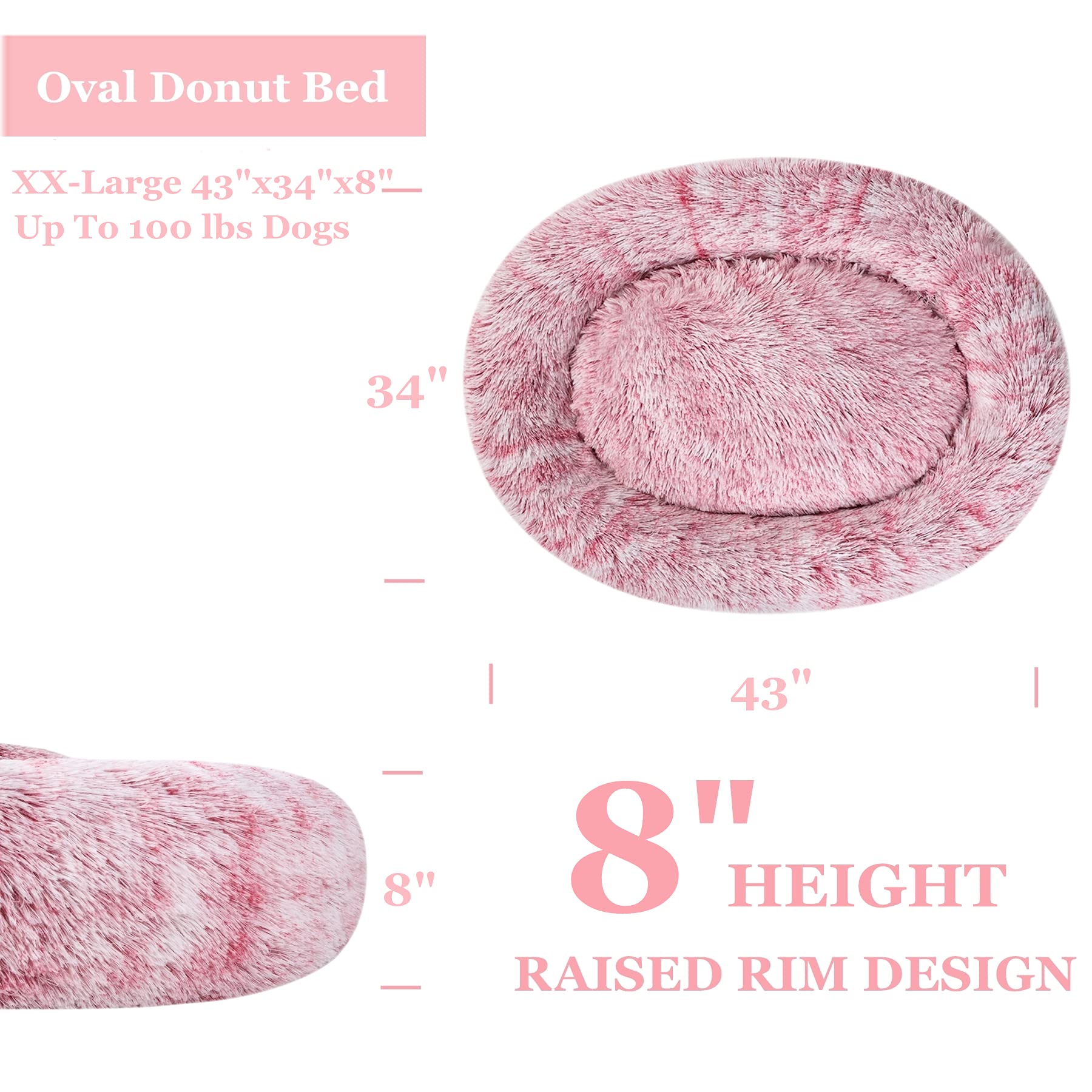 Coohom Oval Calming Donut Cuddler Dog Bed,Shag Faux Fur Cat Bed Washable Round Pillow Pet Bed(30''/36''/43'') For Small Medium D