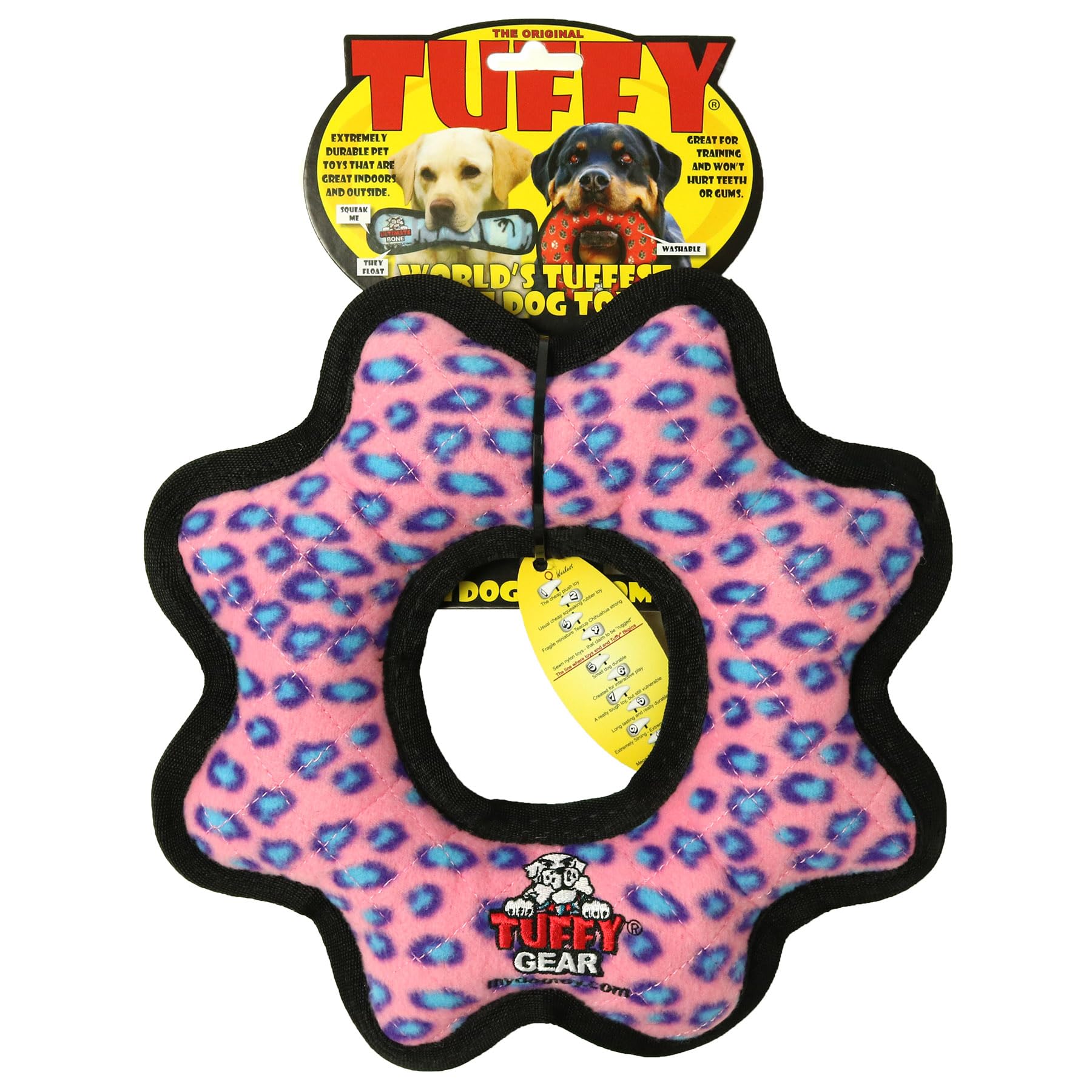 Tuffy- World'S Tuffest Soft Dog Toy- Ultimate Gear Ring Pink Leopard- Squeakers - Multiple Layers. Made Durable, Strong & Tough.