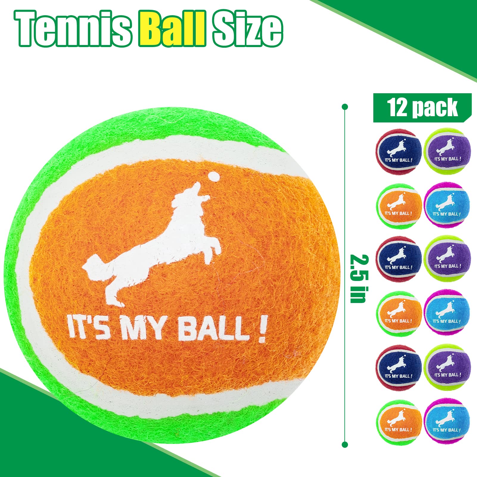 Expawlorer Squeaky Tennis Balls For Dogs-12 Pack High Elastic Dog Balls For Aggressive Chewers,Interactive Dog Chew Toys For Tra