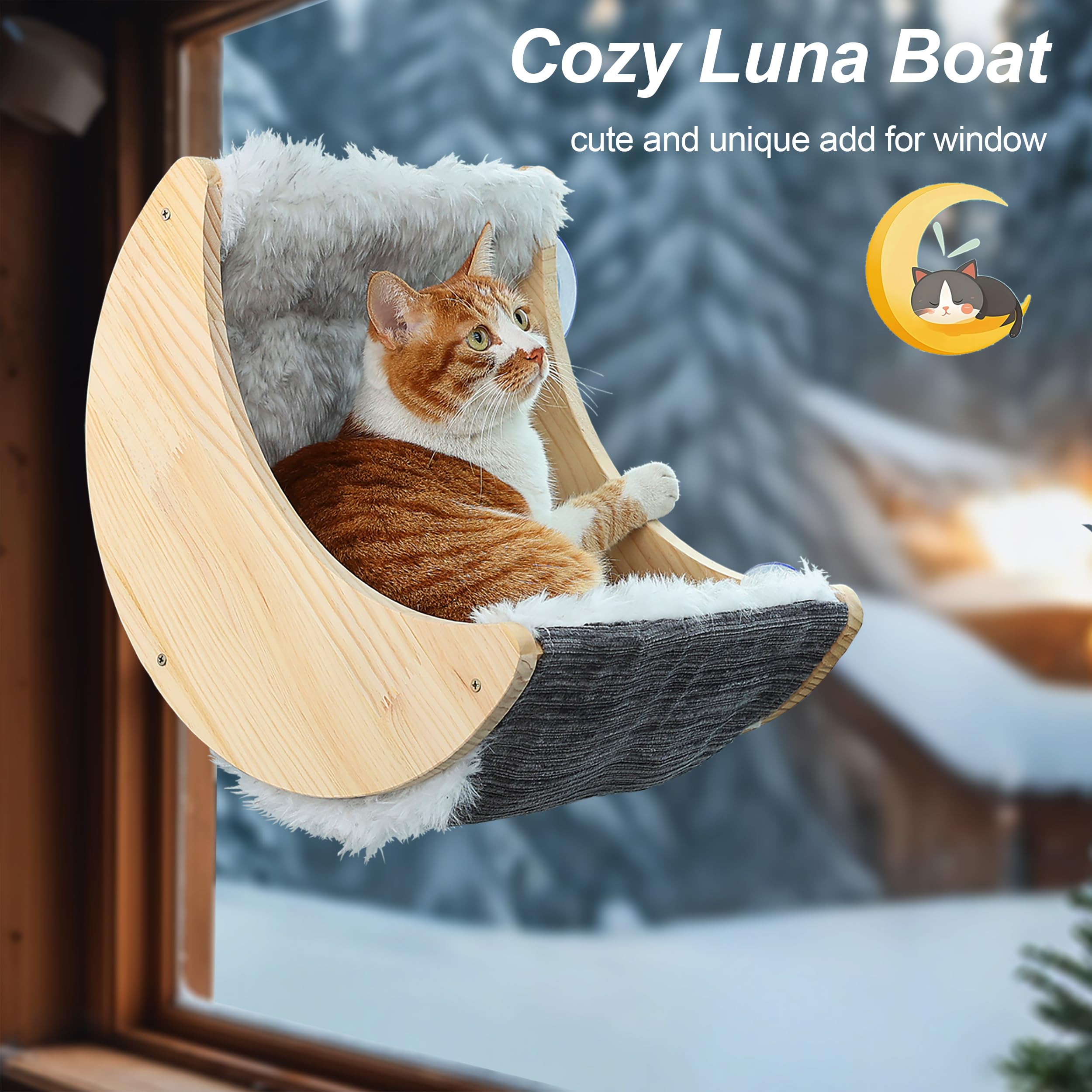 Window Cat Beds With Ultra Plush Hammock, Moon Shelves Mounted With Strong Suction Cups, Cat Window Seat For Overlooking And Sun