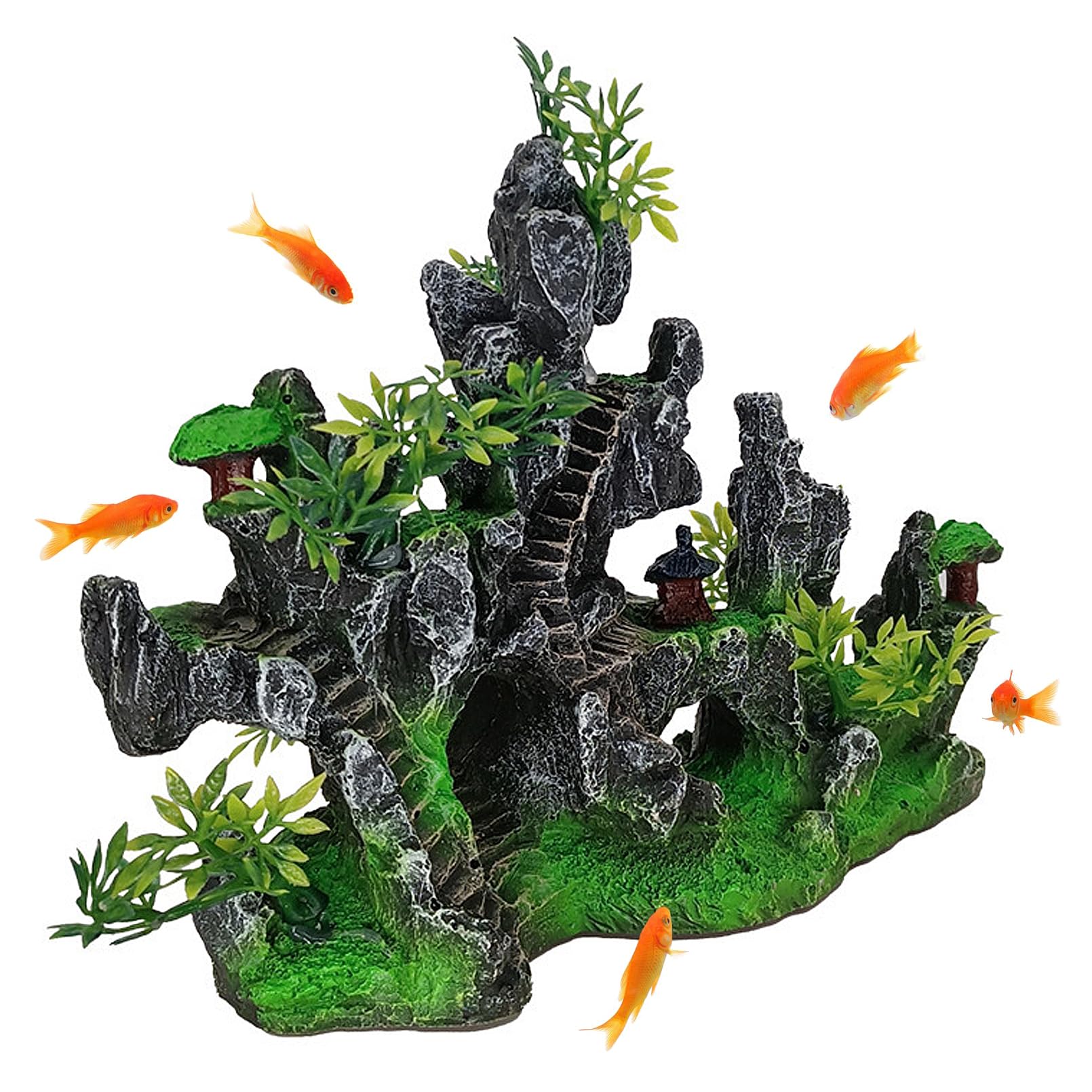 kathson Aquarium Mountain View Stone Resin Fish Tank Decorations Betta Hideout Caves Rockery Landscape Tree Aquarium Decorations