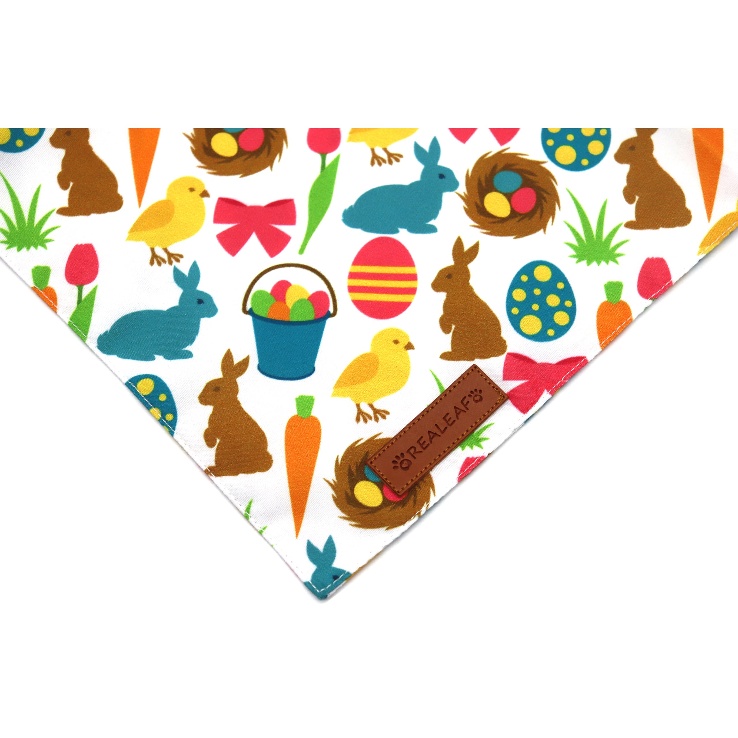 Realeaf Easter Dog Bandanas 2 Pack, Reversible Bunny Carrot And Easter Eggs Pet Scarf For Boy And Girl, Premium Durable Fabric,