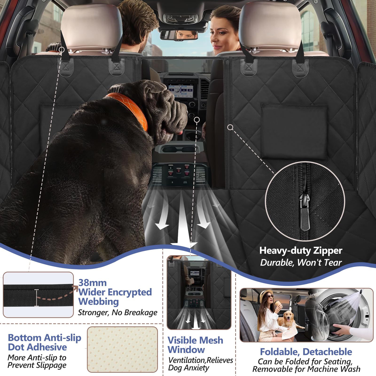 Rouwinne Back Seat Extender For Dogs Truck-Large Space, Dog Seat Cover Back Seat Hard Bottom Holds 400Lbs, Sturdy Pet Seat Covers, Waterproof Backseat Dog Hammock For Trucks