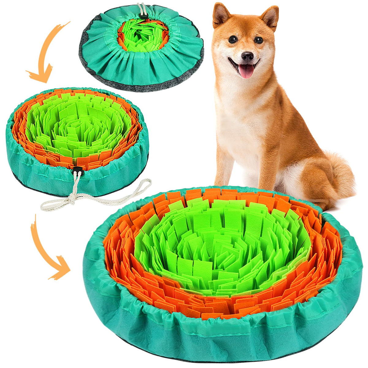Vivifying Snuffle Mat For Dogs, Interactive Dog Enrichment Toys For Boredom And Mental Stimulation, Adjustable Puzzle Toys Sniff Mat For Slow Eating And Stress Relief (Green Orange)