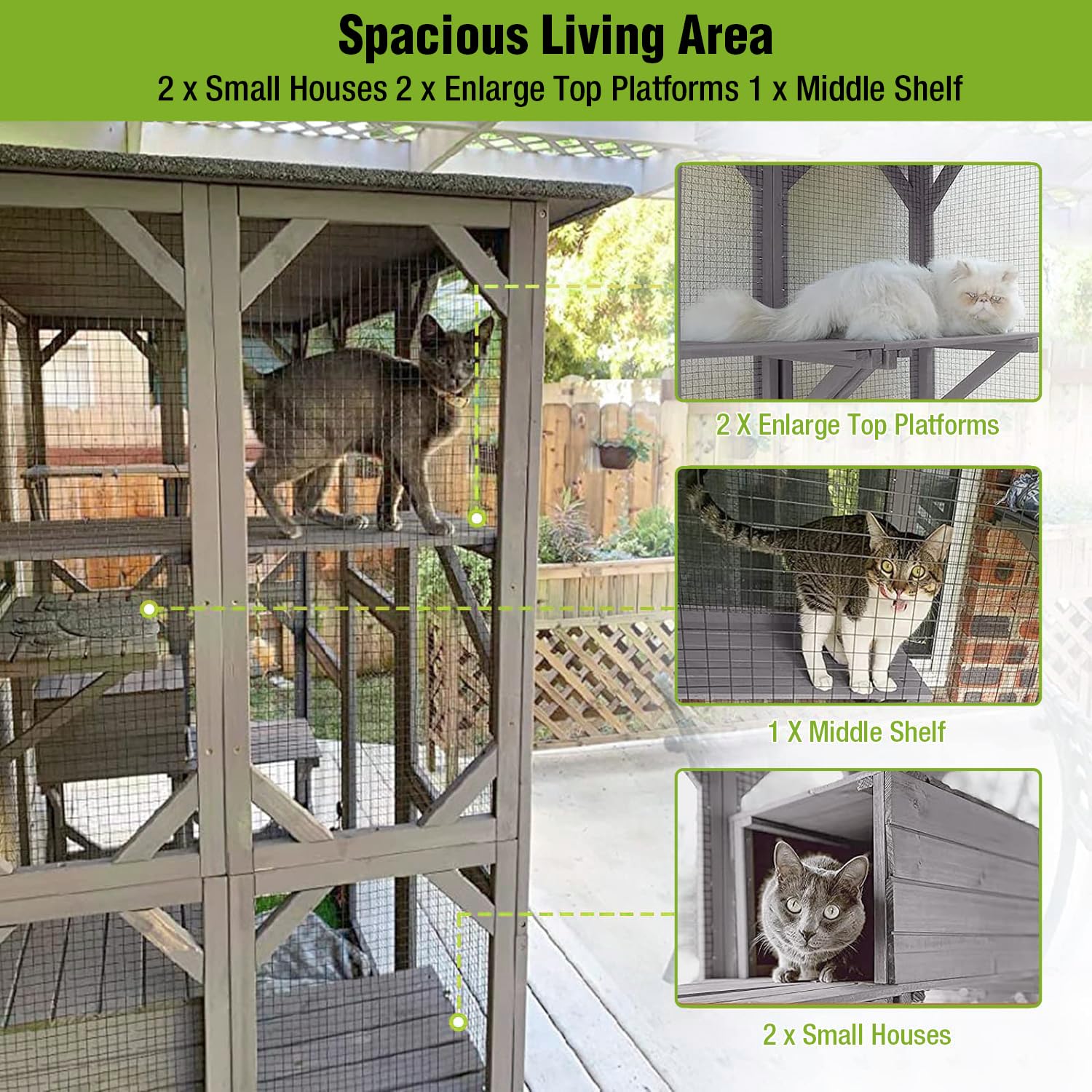 Gutinneen Catio Large Cat House Outdoor Walk In Outdoor Cat Enclosure Indoor Cage Kitty Condo Playpen With Door, Platform & Smal