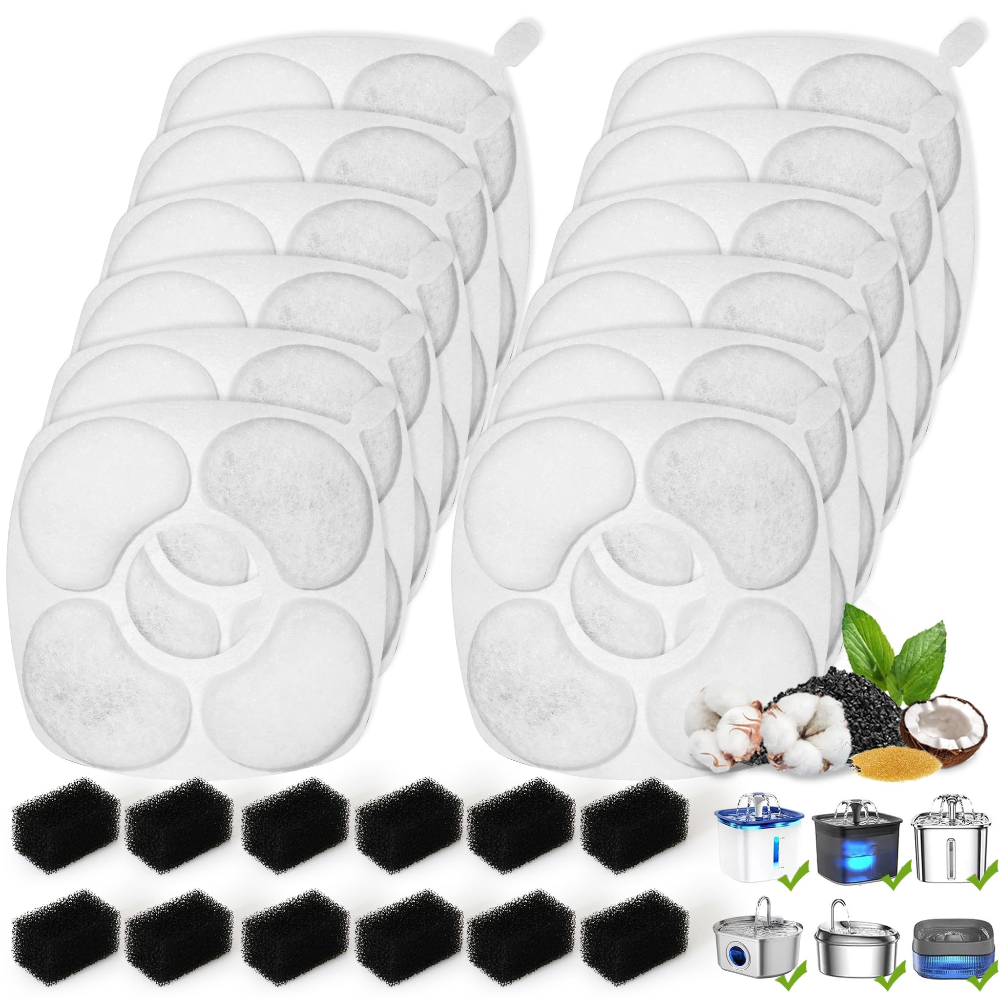 24 Pcs Cat Water Fountain Filters, 12 Pack Filters 12Pack Pre-Filter Sponges Replacement compatible with VEKEN for 95oz/2.8L, 67