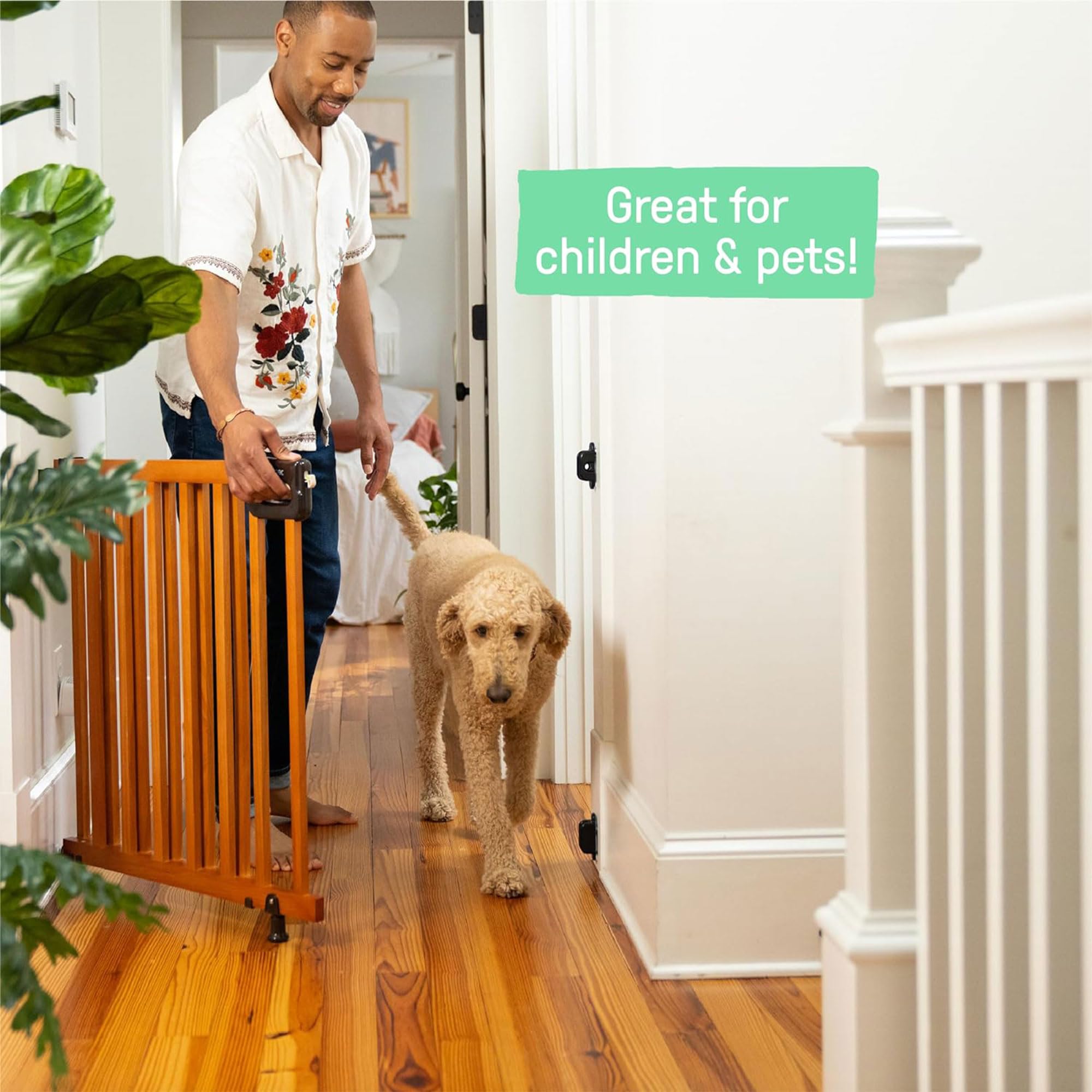 Summer Wood Banister & Stair Safety Pet And Baby Gate, 30'-48' Wide, 32' Tall, Install Banister To Banister Or Wall, Or Wall To Wall In Doorway Or Stairway, Banister And Hardware Mounts - Cherry