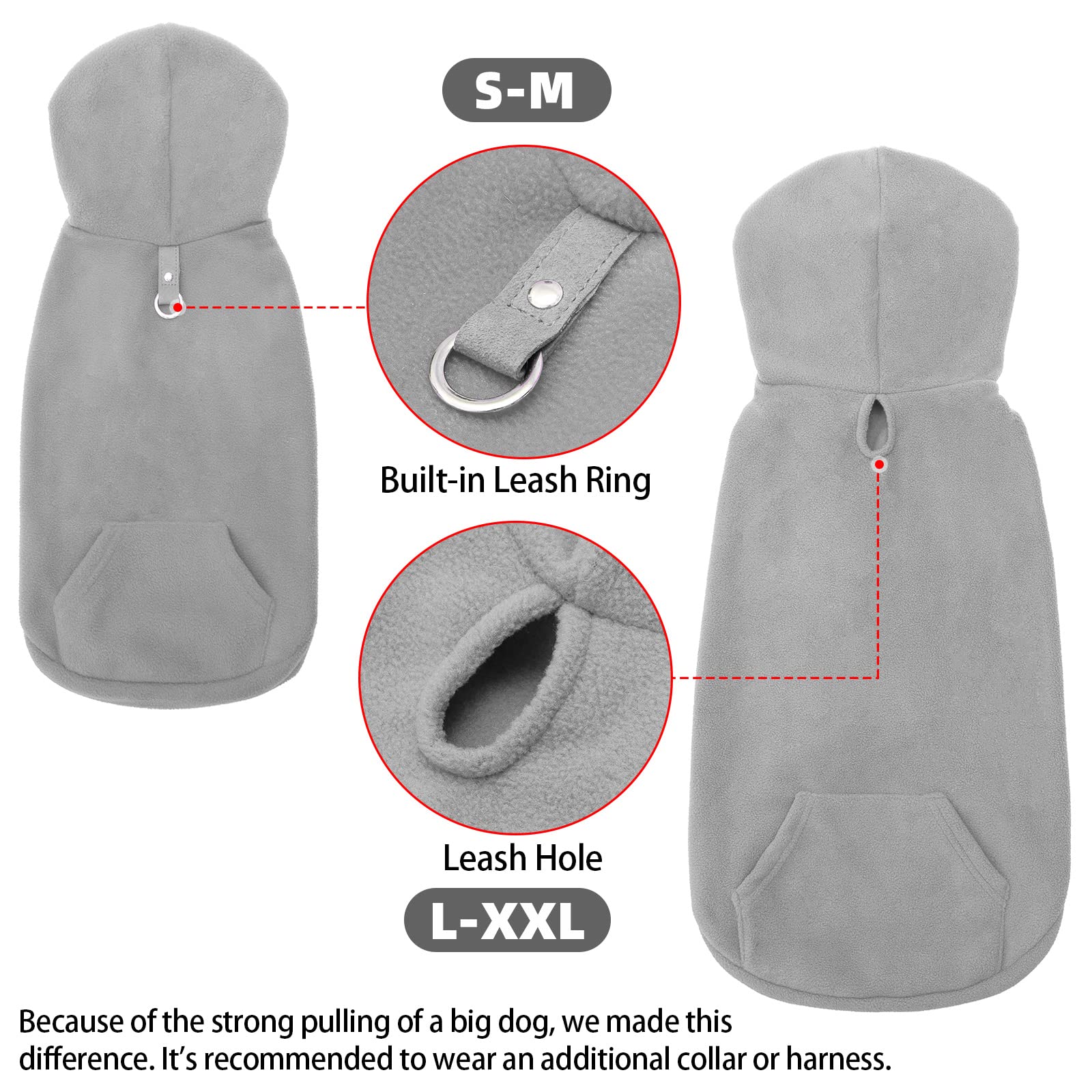 Expawlorer Pet Dog Clothes With Pocket, Polar Fleece Dog Hoodie Fall Cold Winter Sleeveless Sweater With Hat Warm Cozy Sweatshirt For Small To Large Dogs Boy And Girl (Grey, L)