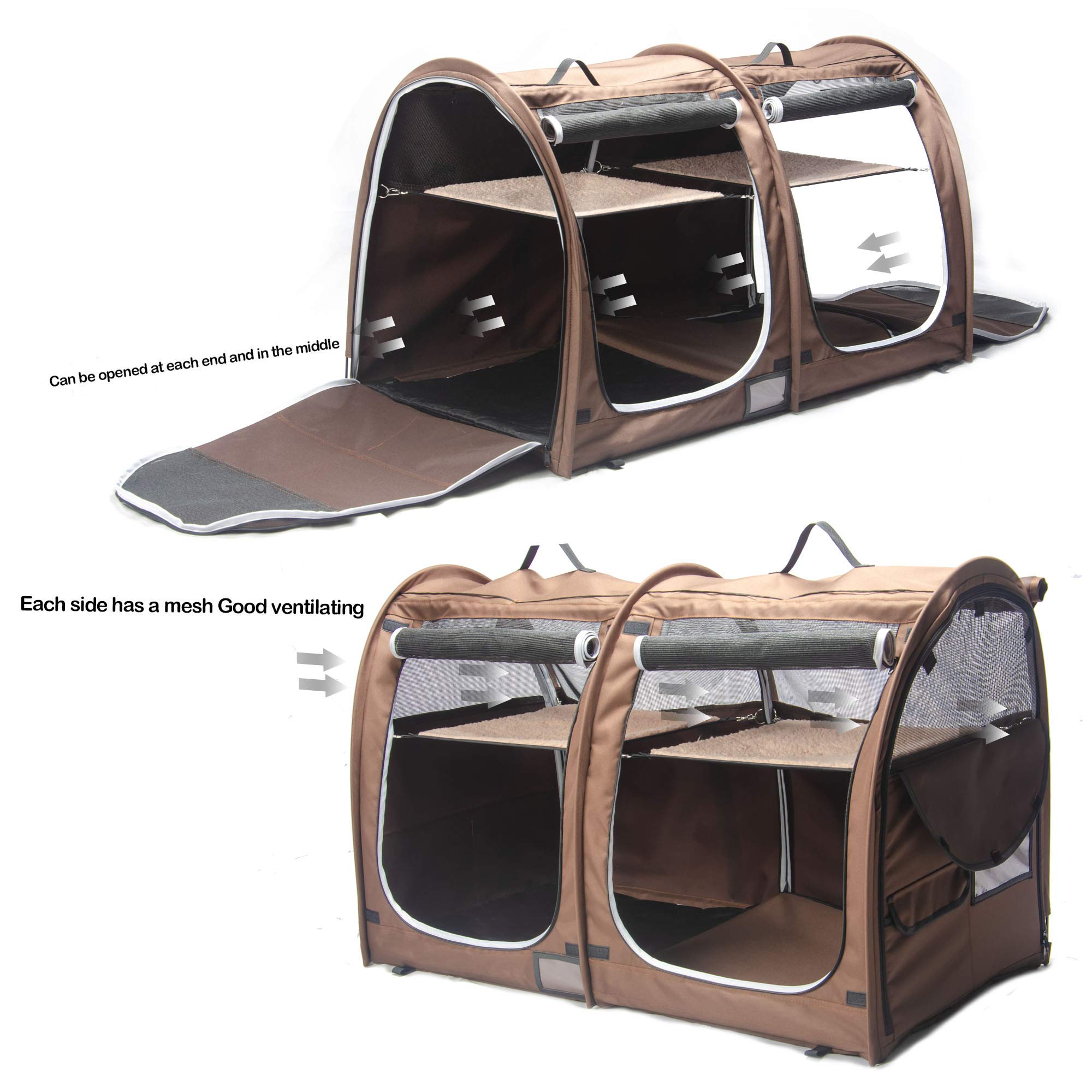 Mispace Portable Twin Compartment Show House Cat Cage/Condo - Easy To Fold & Carry Kennel - Comfy Puppy Home & Dog Travel Crate